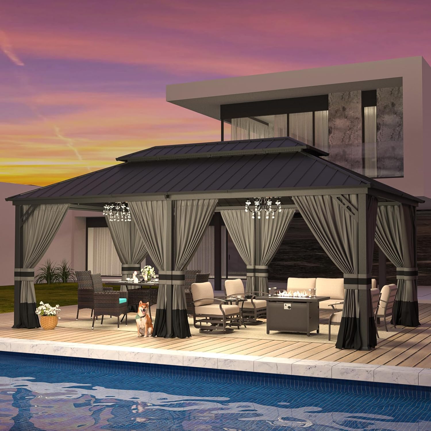 ALAULM LS-1220GAZBEO-GREY Wood-Resin-Gazebos - View #2