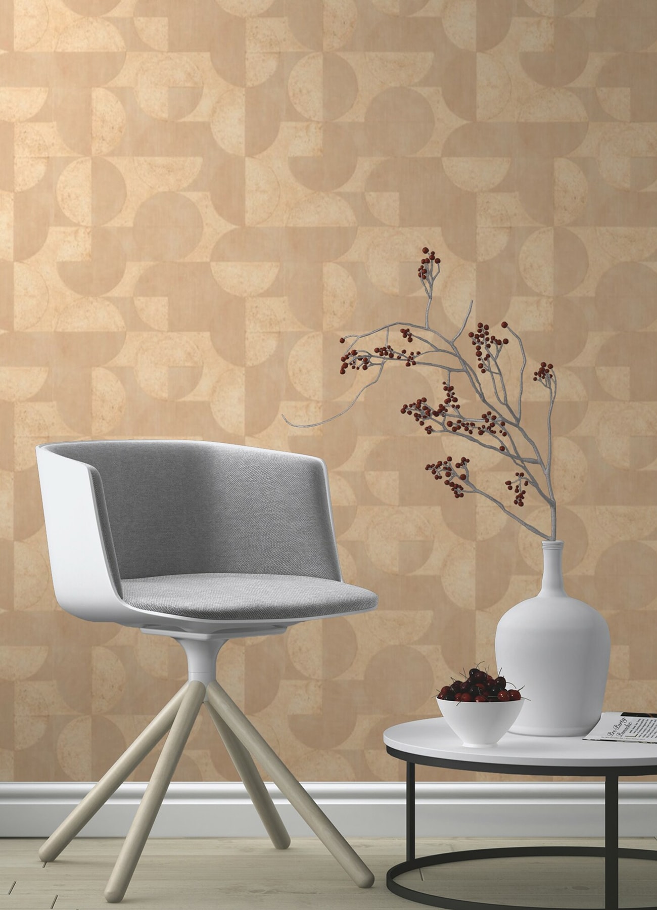 Light Brown Geometric Circles and Rectangles Non-Woven Wallpaper