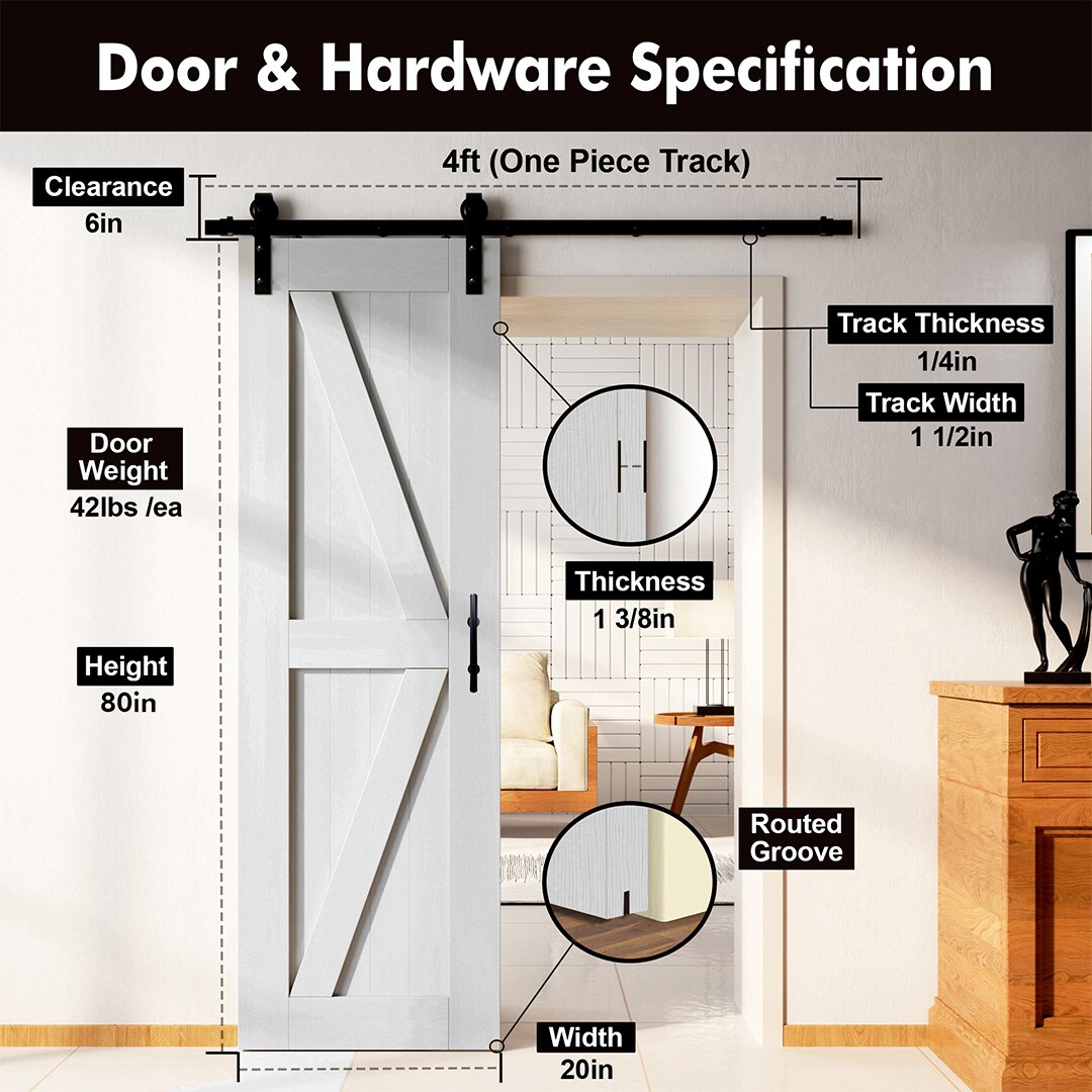 HOMACER YT1TGH048C-2080F-WH Barn-Doors - View #2