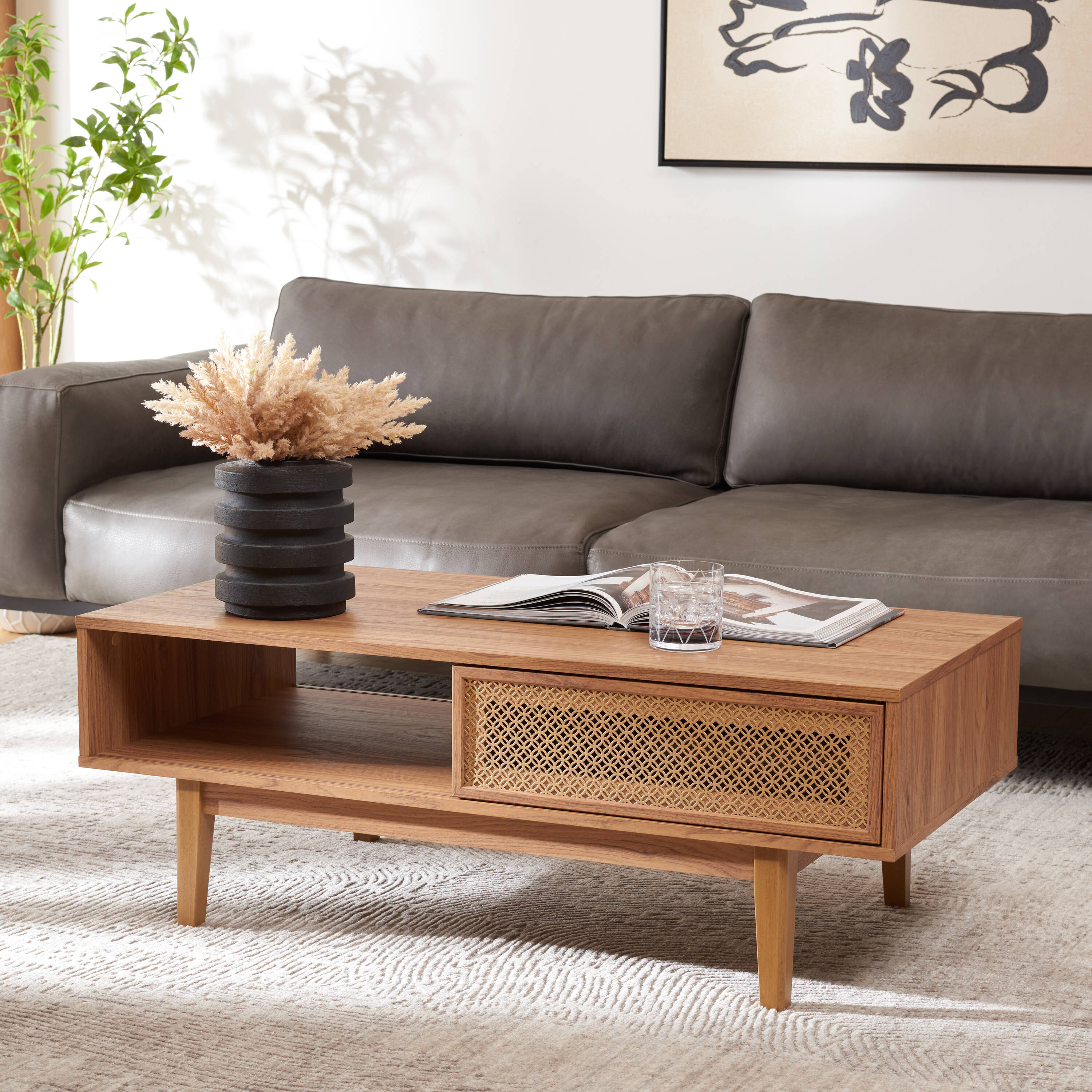 Safavieh COF9602D Modern Wood Paper Laminated 43.31-in W x 15.75-in H Coffee Table