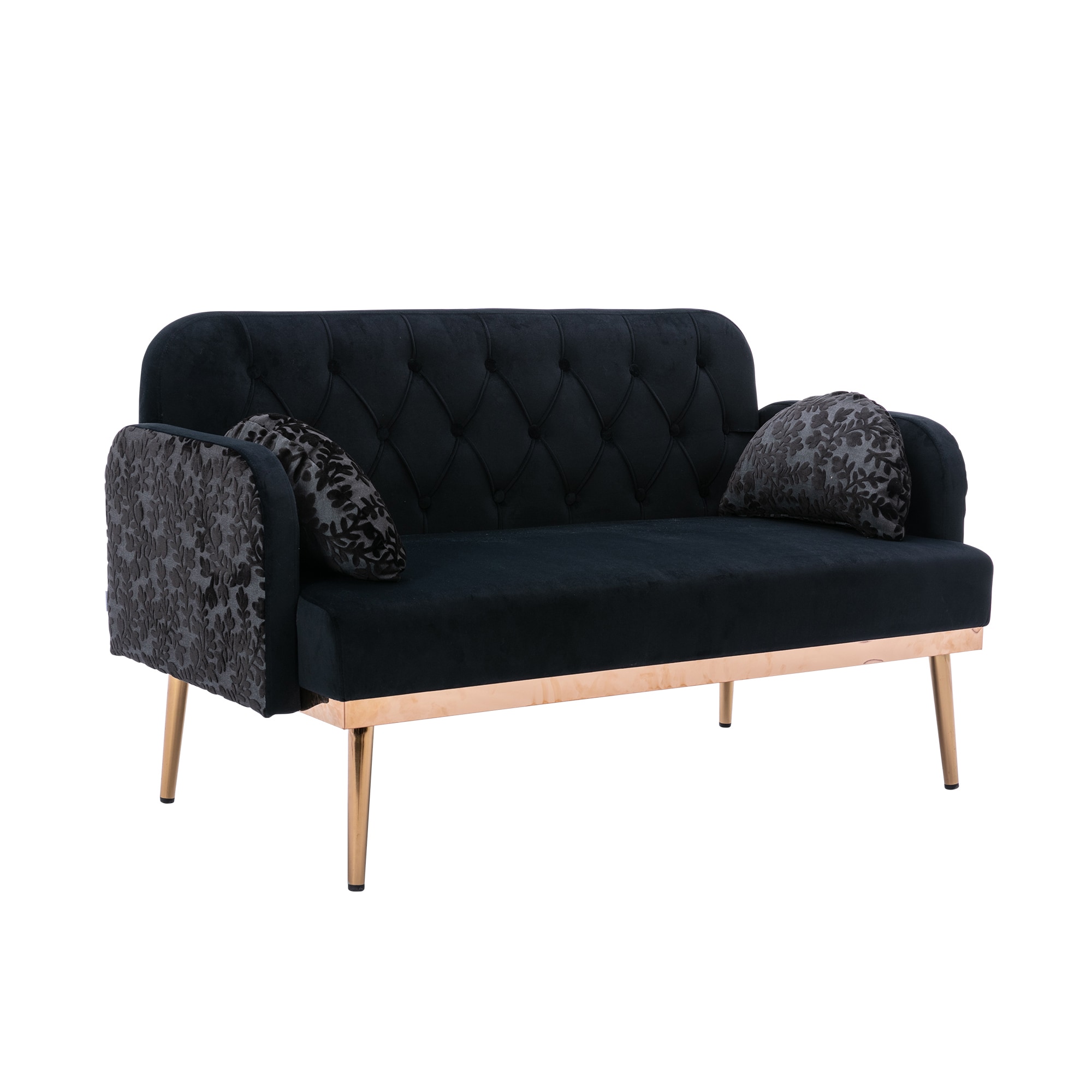 Clihome Accent Sofa 55.11-in Modern Black Velvet Loveseat in the ...