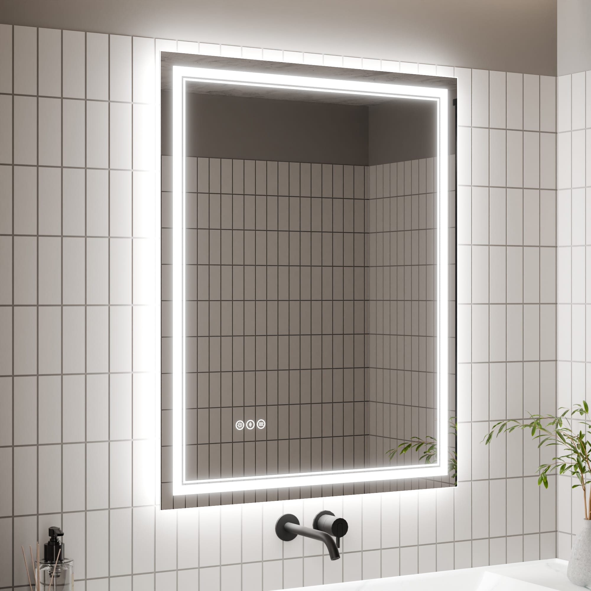 Forclover JTFHS-3240 40-in x 28.88-in Beveled Frameless Rectangle Dimmable LED Lighted Fog Free Bathroom Vanity Mirror ( Silver )
