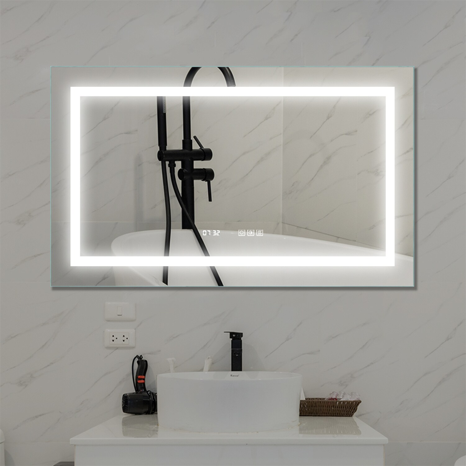 BABOOM LED Bathroom Mirror 40-in x 24-in Dimmable LED Lighted Fog Free ...