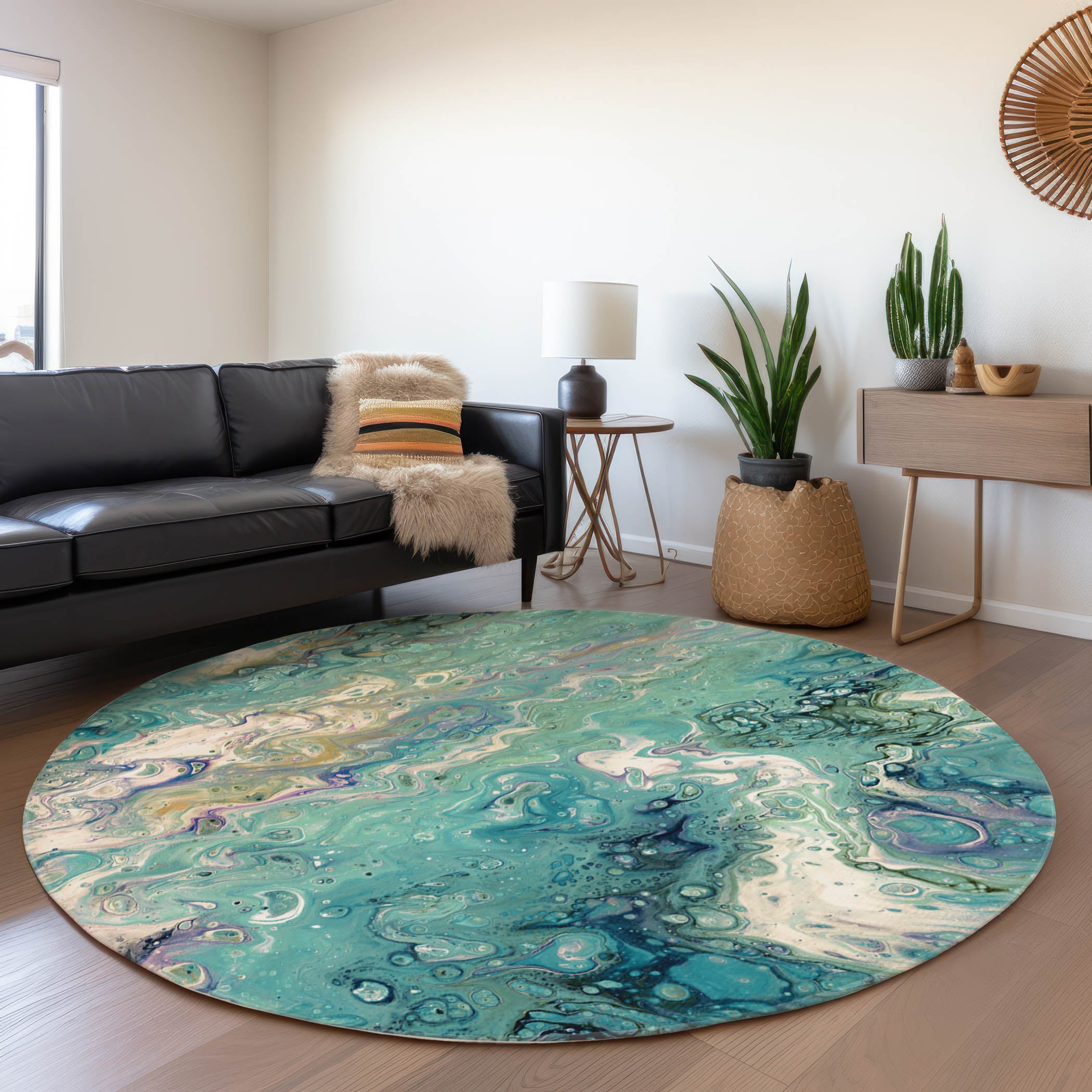 Addison Rugs AMF49SE8RO Mayfield AMF49SE 8 x 8 (ft) Loomed Polyester Seaglass Round Indoor Abstract Machine washable Area rug