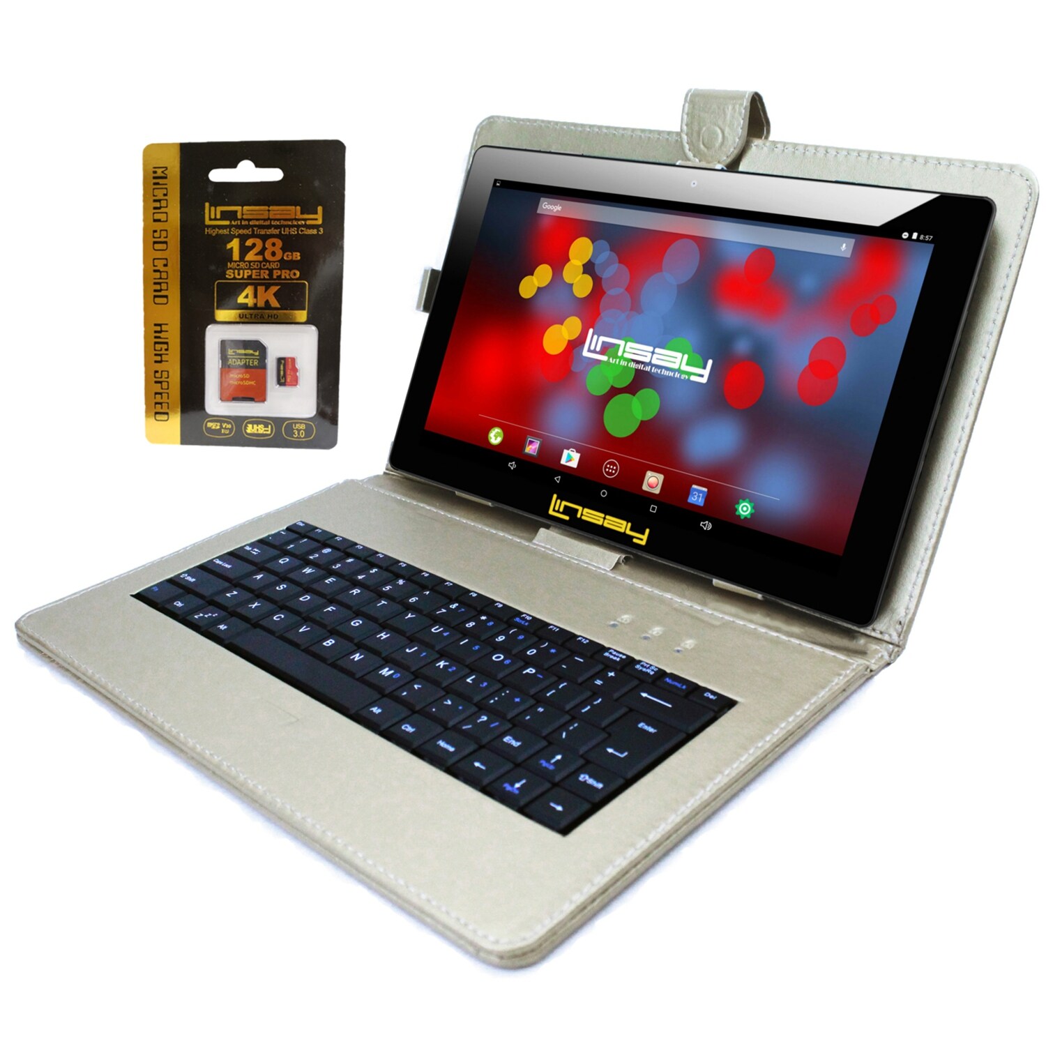 LINSAY F10XIPSBDSSD 10.1-in 128 Android 13 Bluetooth Wi-Fi Tablet with Case Included
