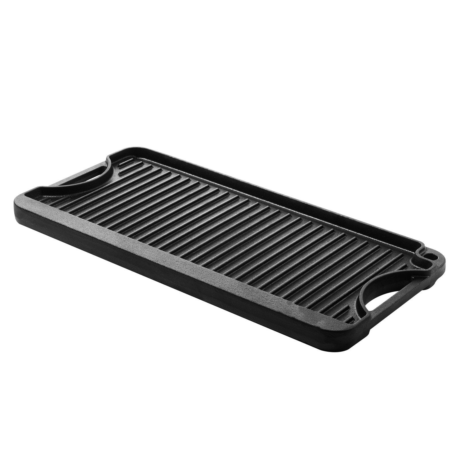 Slickblue 20 in Black Cast Iron Reversible Grill Pan with Dual-Sided Griddle Design and Loop Handles for Kitchen or BBQ