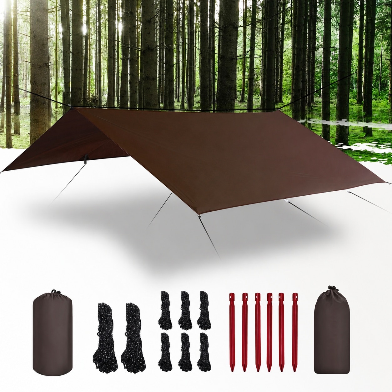 ITOPFOX  Waterproof Camping Tarp 10X10ft Ultralight Portable UV Protection Hammock Rain Fly for Outdoor Adventure Hiking Tent Shelter