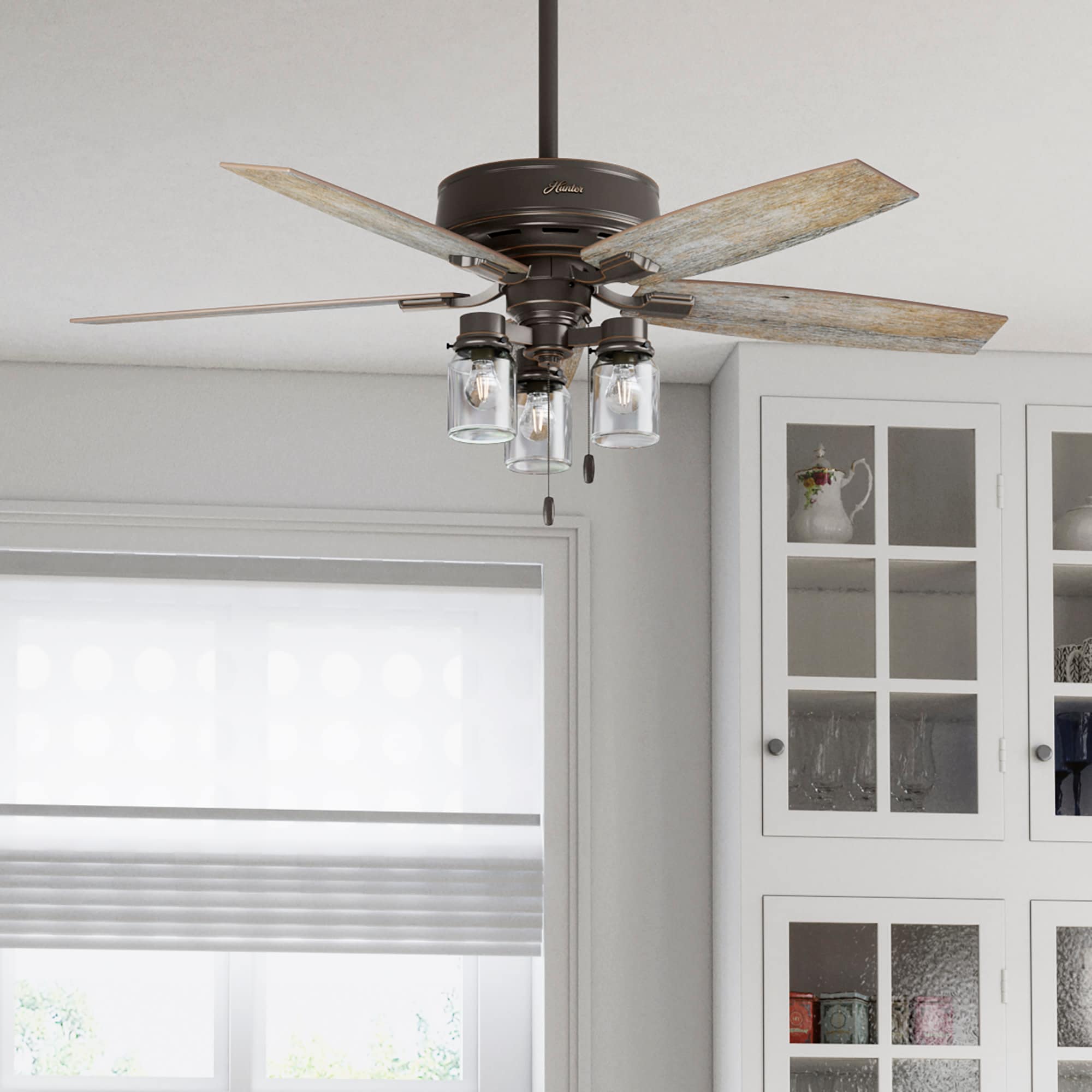 Lincoln 52-in Onyx Bengal Bronze with Barnwood/Drifted Oak Blades LED Indoor Ceiling Fan with Light (5-Blade) | - Hunter 53407