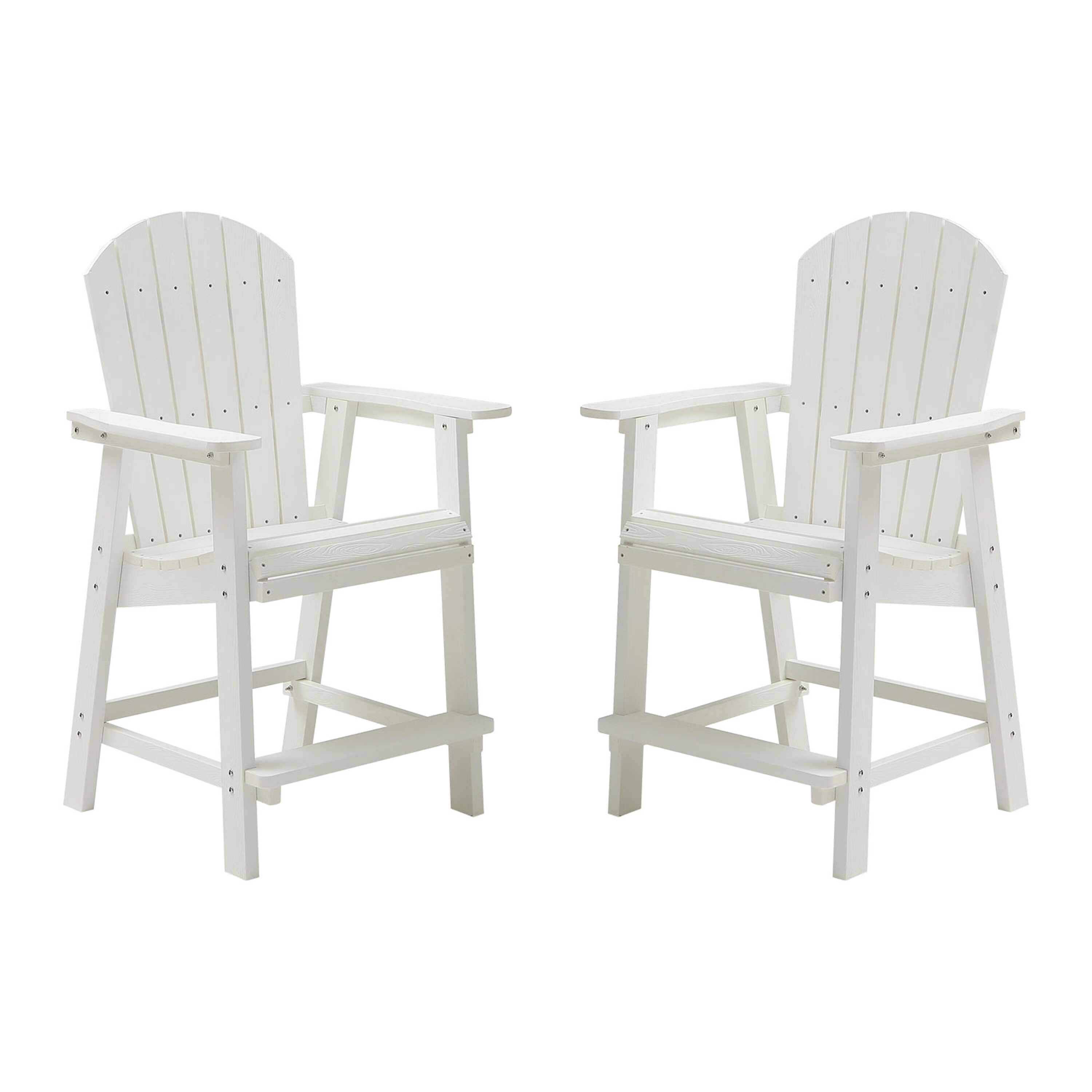 Bayfeve BF-7719-PC Patio HlPS Bar Chair Set Set of 2 White HDPE Frame Stationary Adirondack Chair with Slat Seat