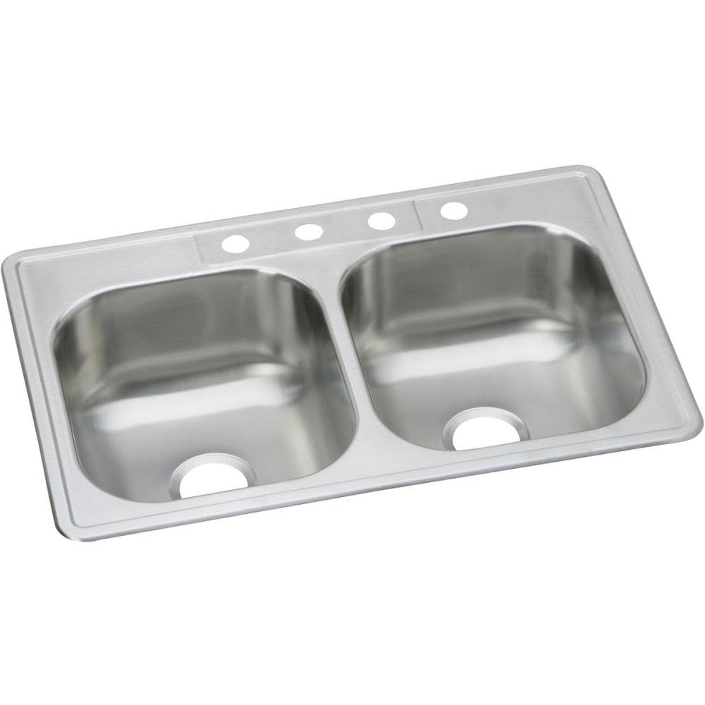 Dayton DSE233211 Drop-in 33-in x 21.25-in Stainless steel Double equal bowl 1-Hole 20 -Gauge Kitchen Sink