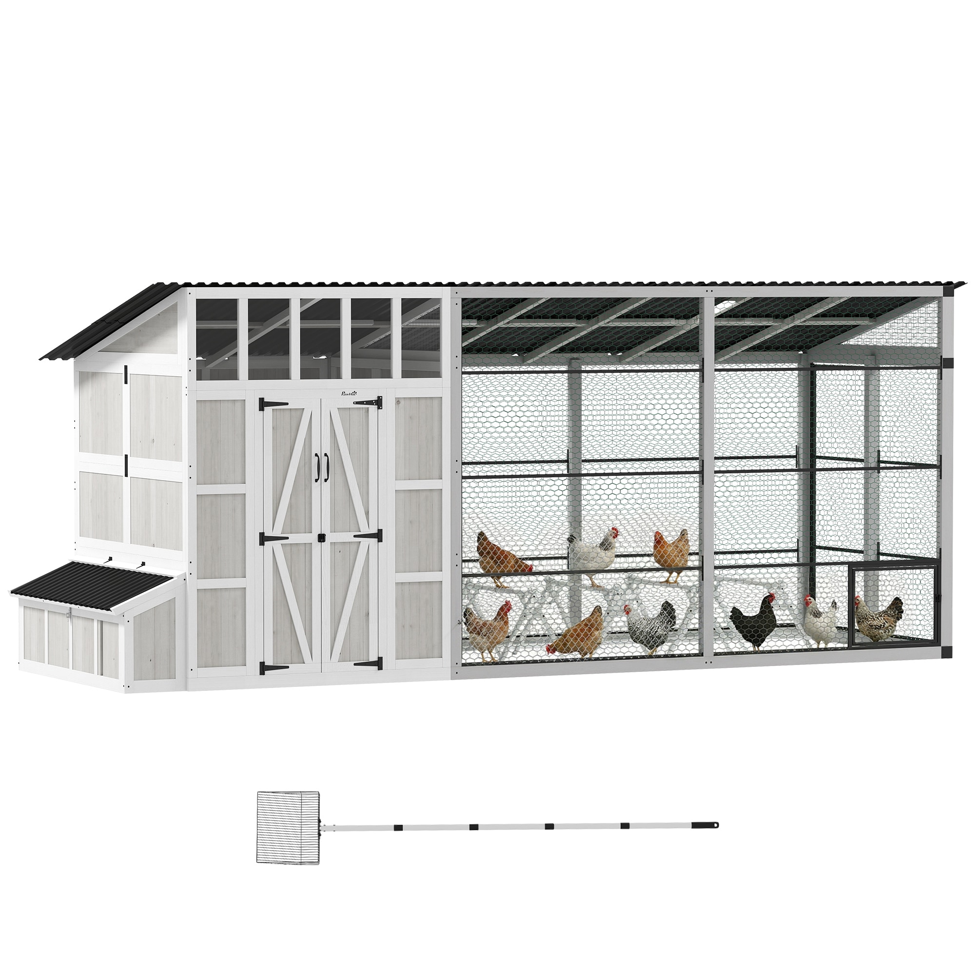 PawHut  212inchL Large Chicken Coop for 10-15 Hens Walk-in Outdoor Chicken House with Run Nesting Box Waterproof Roof Perches Wooden Hen House Poultry Cage for Ducks Rabbits Light Gray