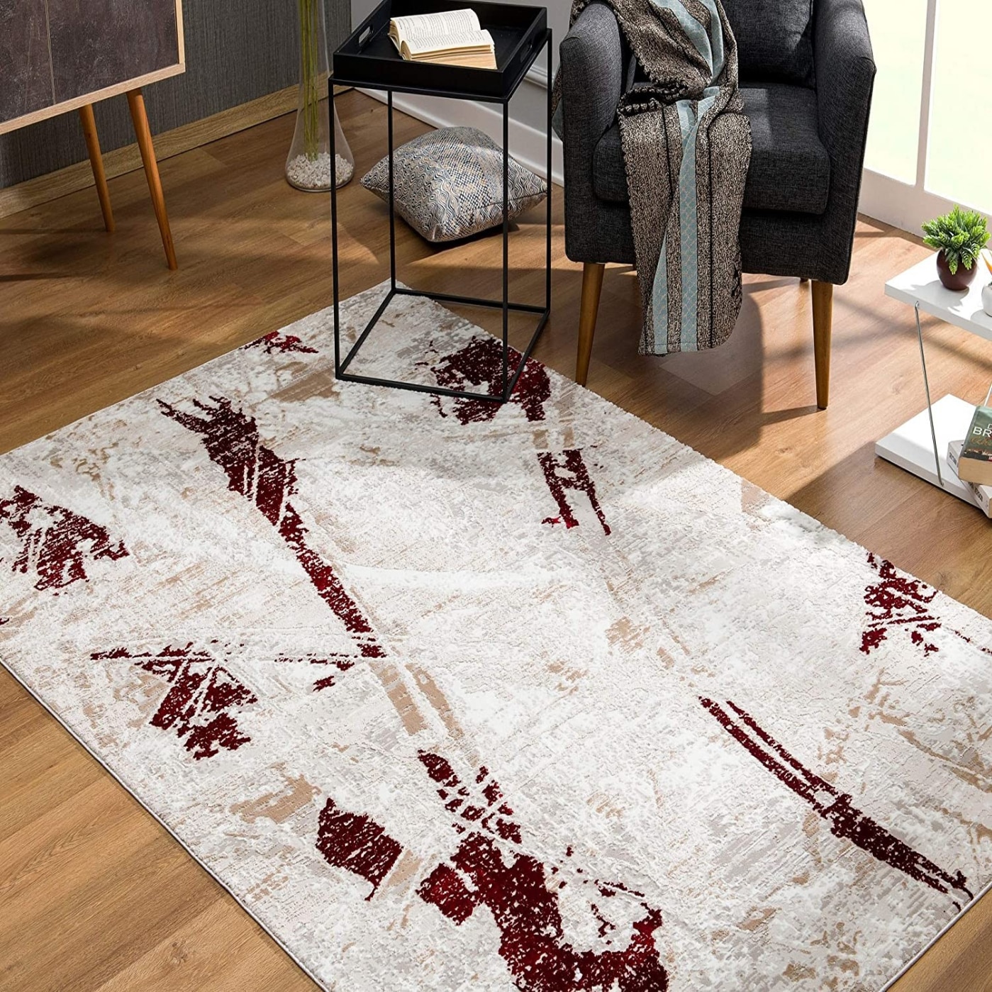 HomeRoots 4000392104 8 x 11 (ft) Polypropylene Red Rectangular Indoor Abstract Area rug