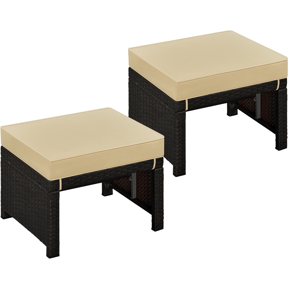 Yaheetech LS5GA90001 2pcs Brown/Khaki PE Rattan Ottomans with Removable Cushions