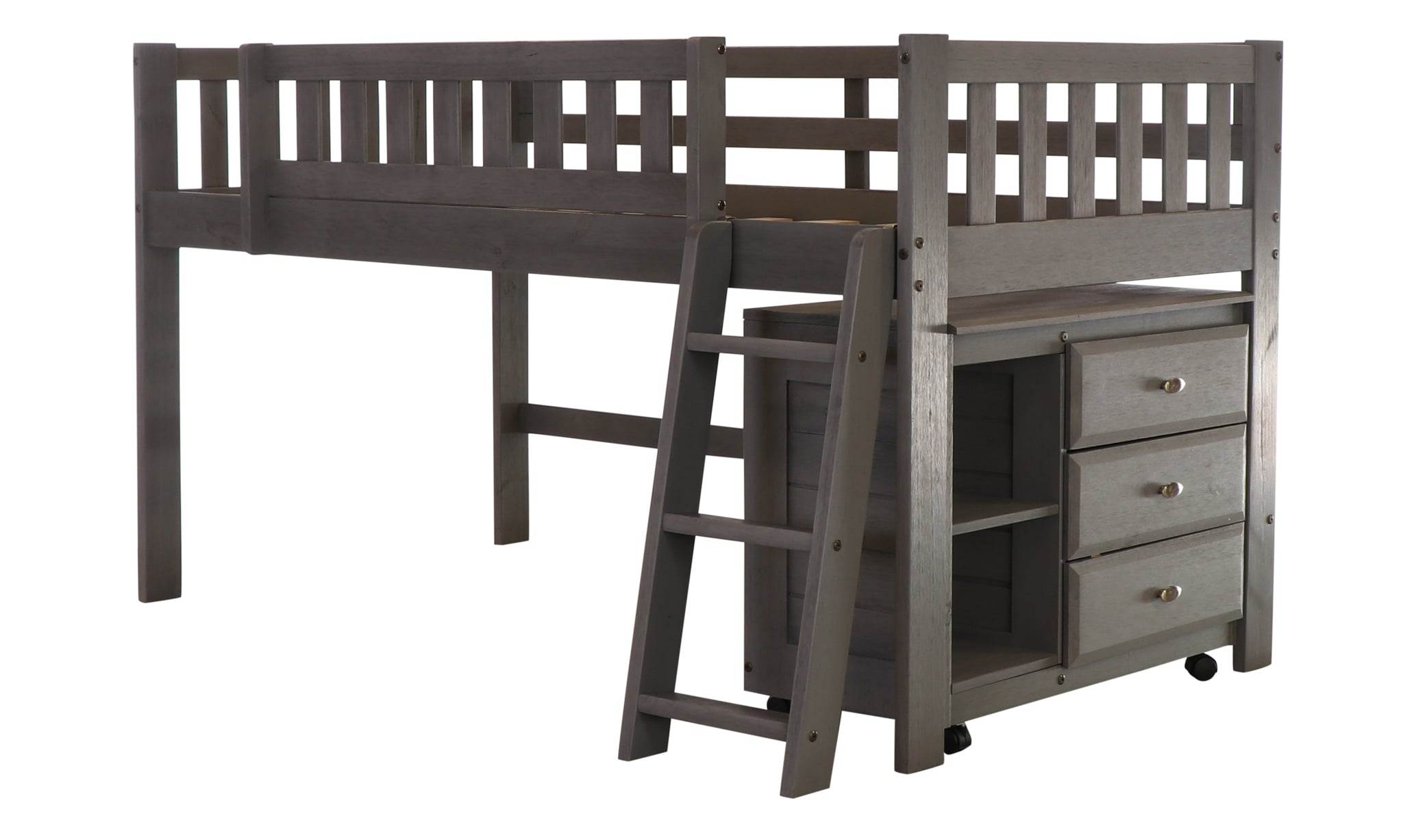 OSHOME 832041AB-22 Charcoal Gray Twin Study Loft Bunk Bed