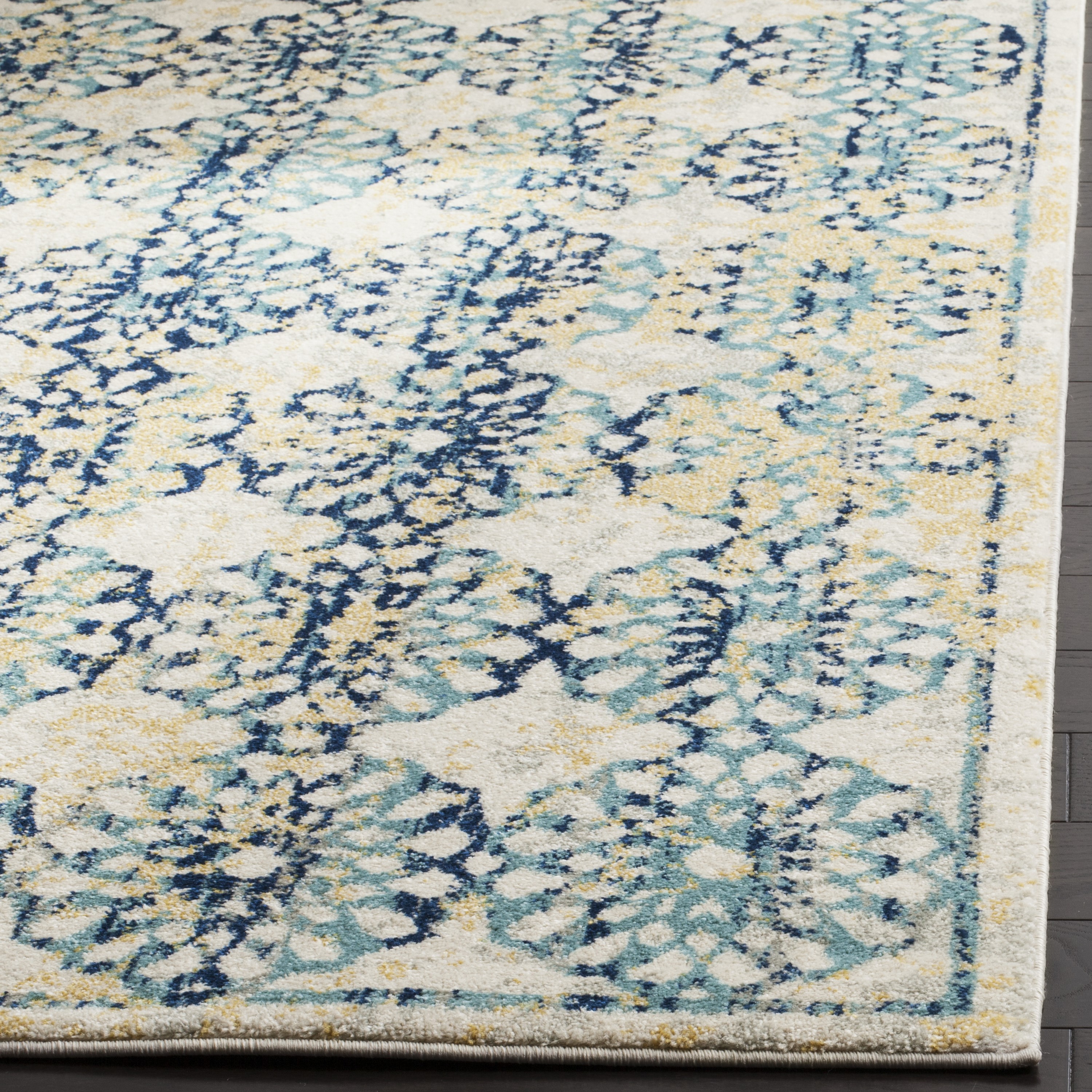 Evoke Blue and Ivory Floral Distressed 9' x 12' Area Rug