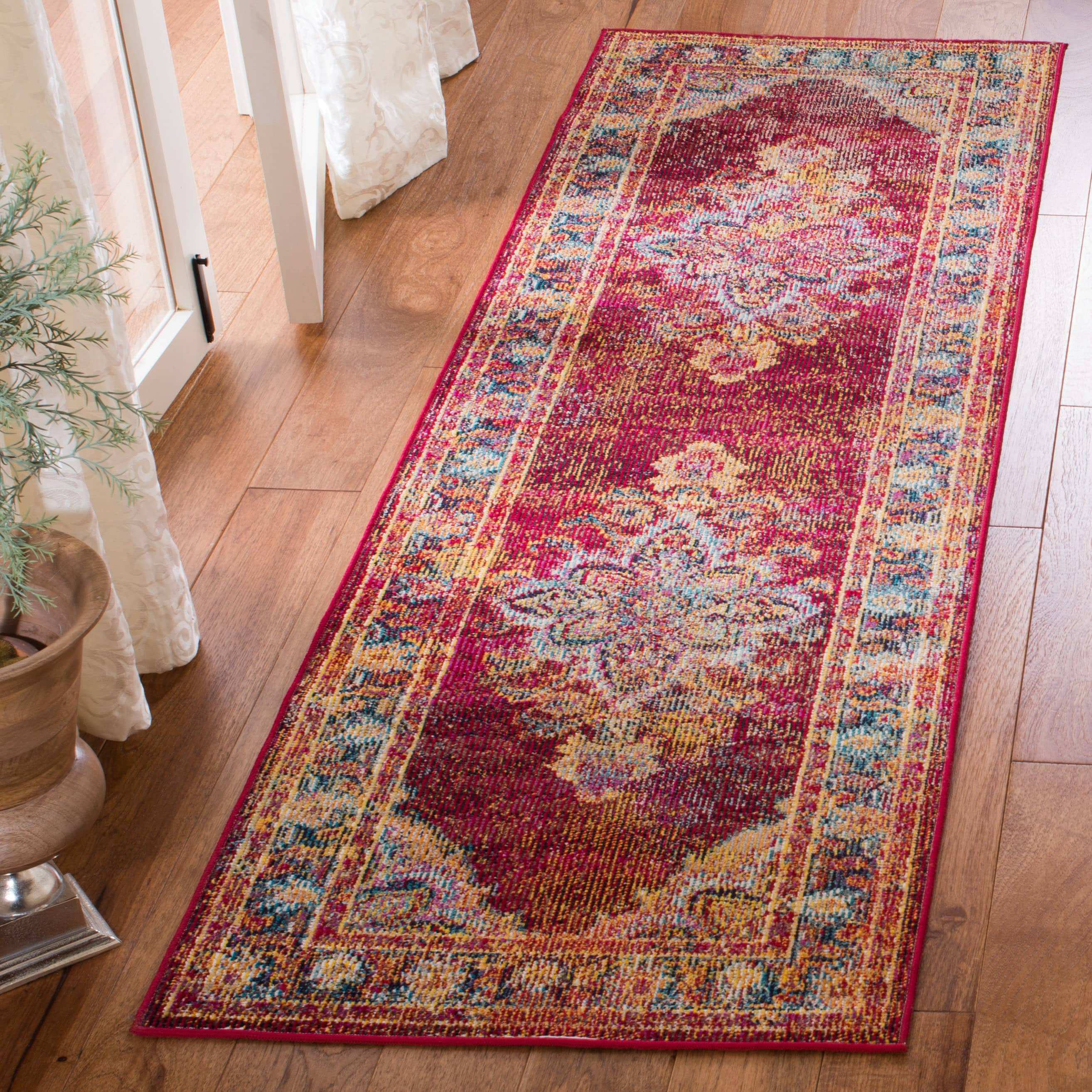 Reversible Ruby/Navy Floral Synthetic 26" Runner Rug