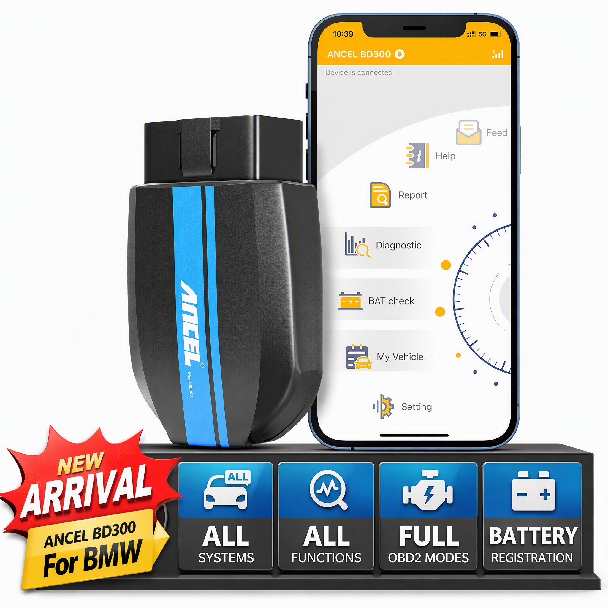 ANCEL -  BD300 Bluetooth OBD2 Scanner for BMW Full System Diagnostic Tool with Battery Registrati...