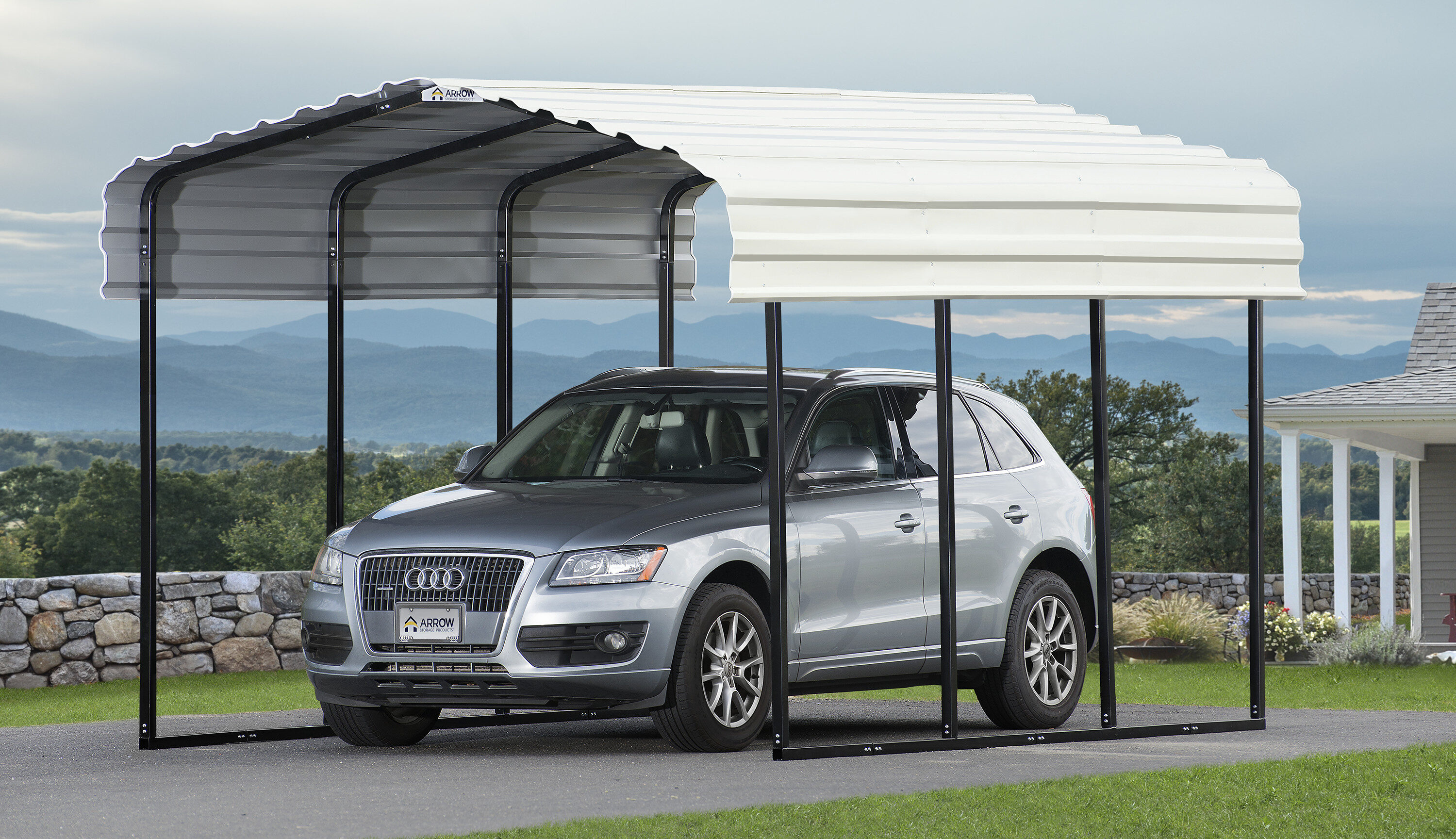 Eggshell Steel Frame Carport Kit with White Roof