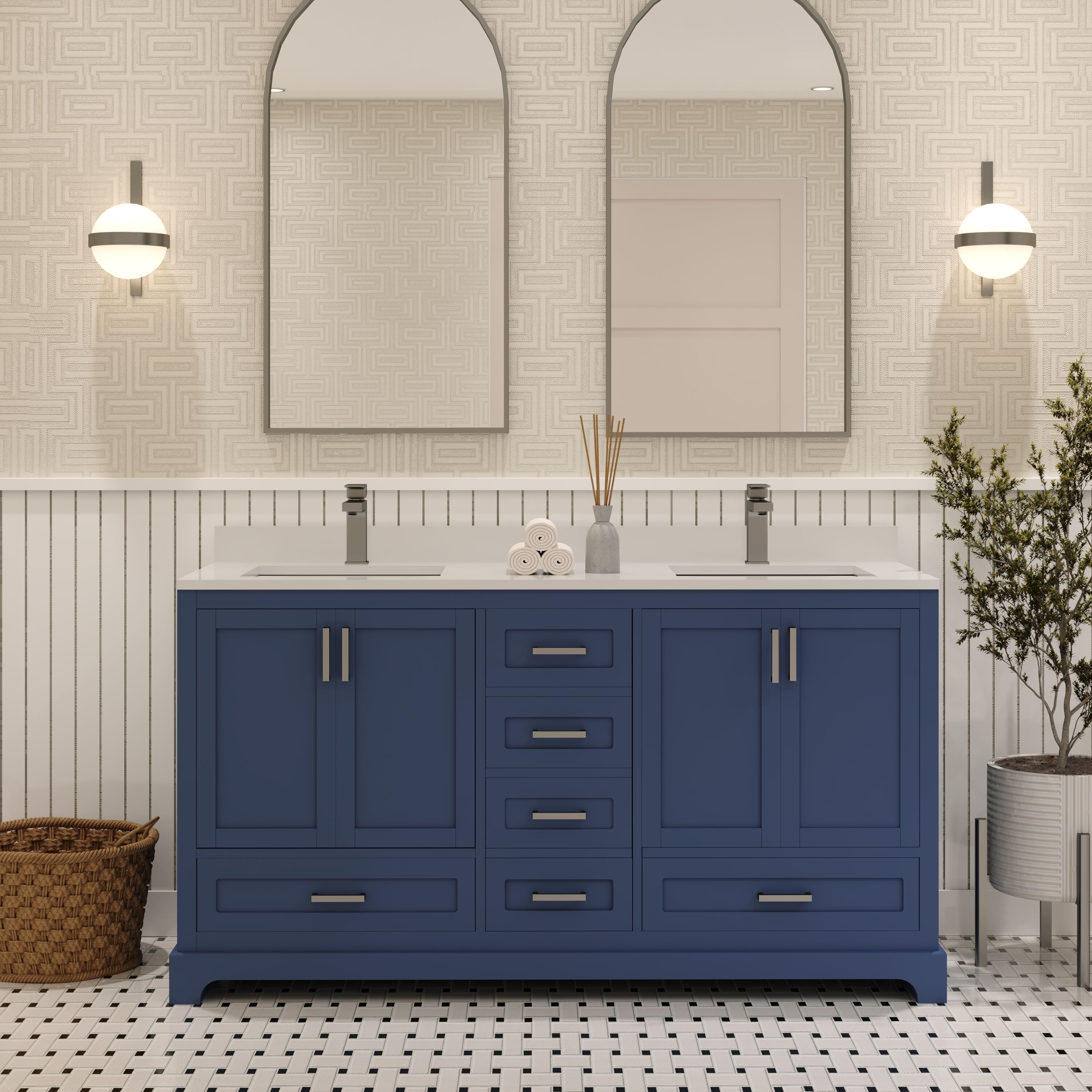 Ayna Decors AVM60NB0002 Maya 60-in Navy Blue Bathroom Vanity Base Cabinet without Top