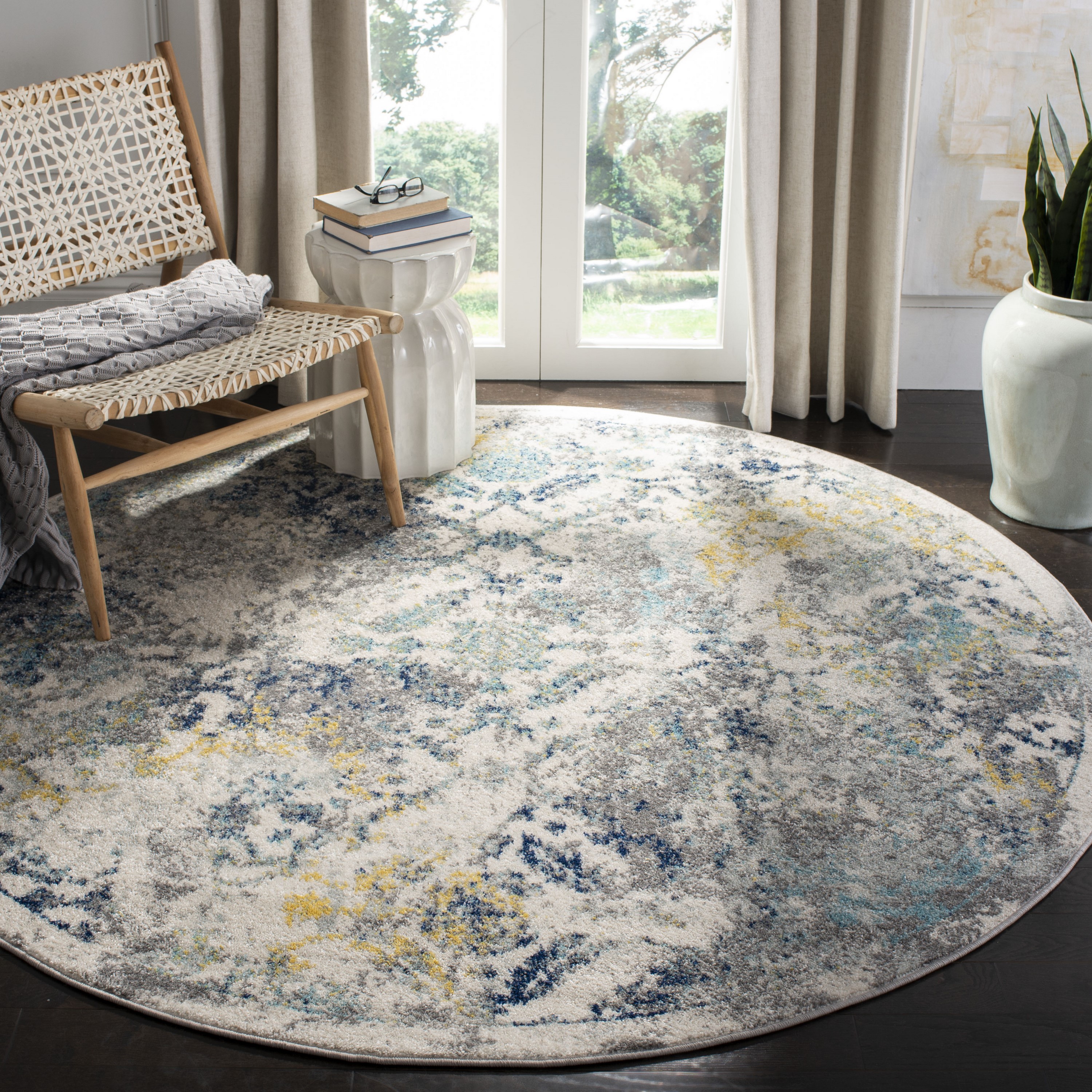 Madison Metro-Mod 6'7" Round Blue Synthetic Area Rug