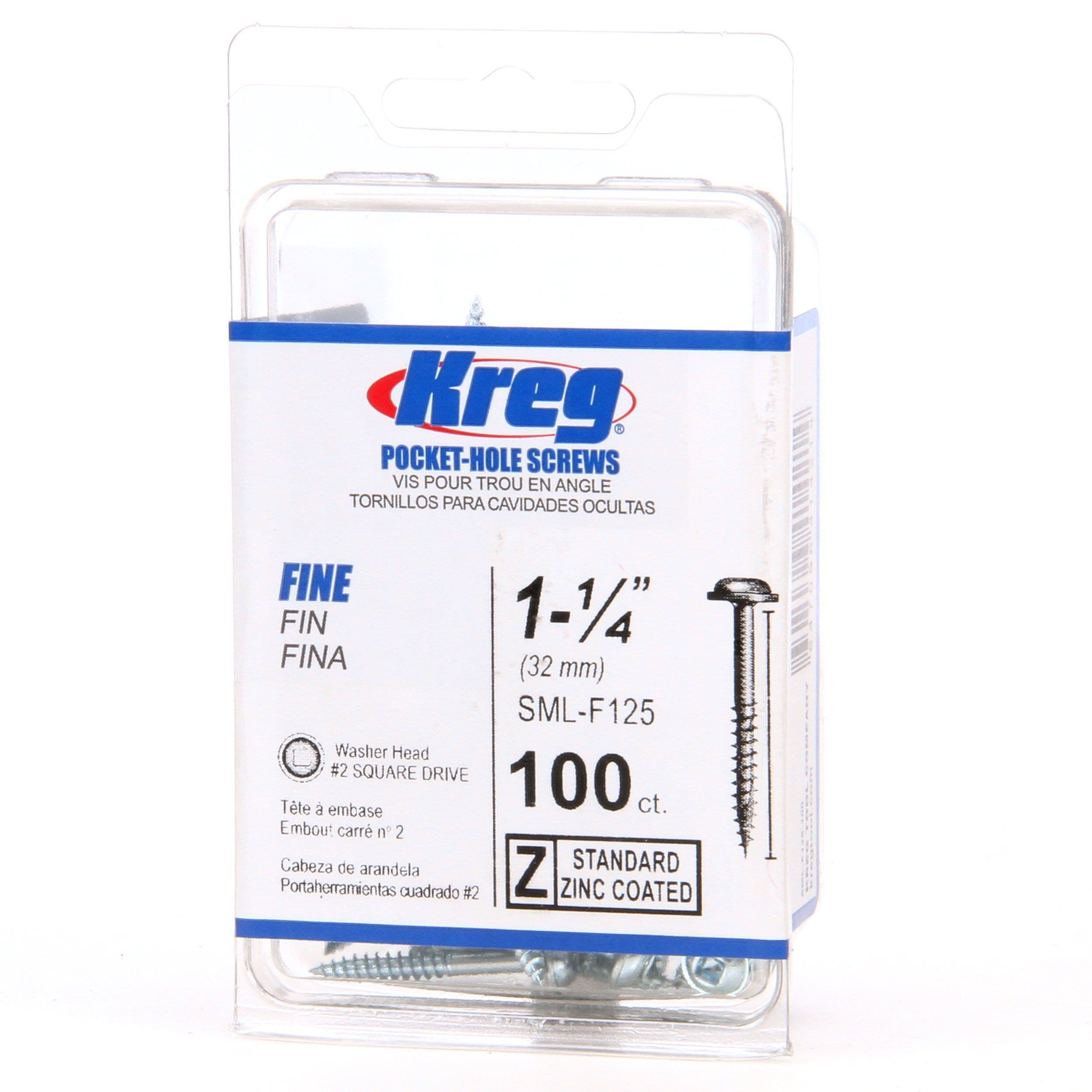 Kreg Sml-f125-100 100 Count 1-1/4in Zinc Fine Thread Pocket Hole Screws for sale online 