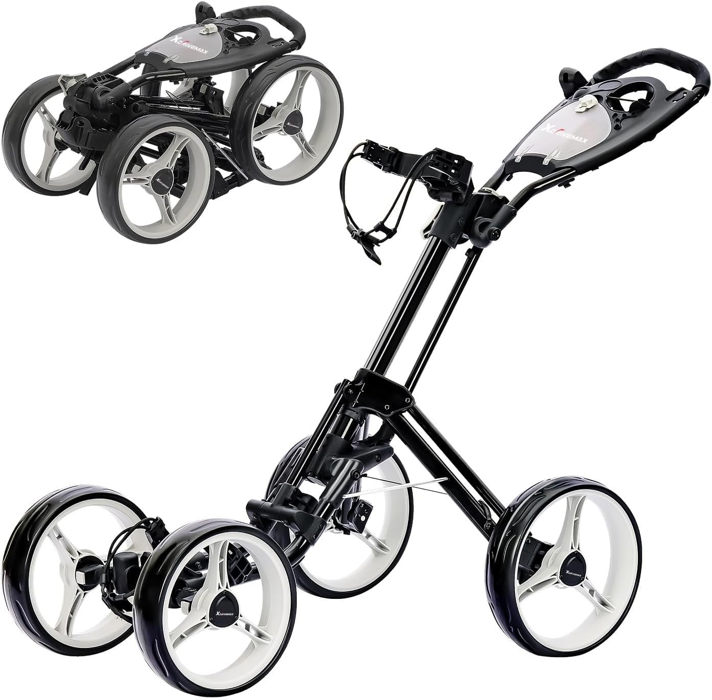 XDeer Four Wheel Golf Push Cart with One Click Folding Frame Cup Holder Scorecard Slot and Storage