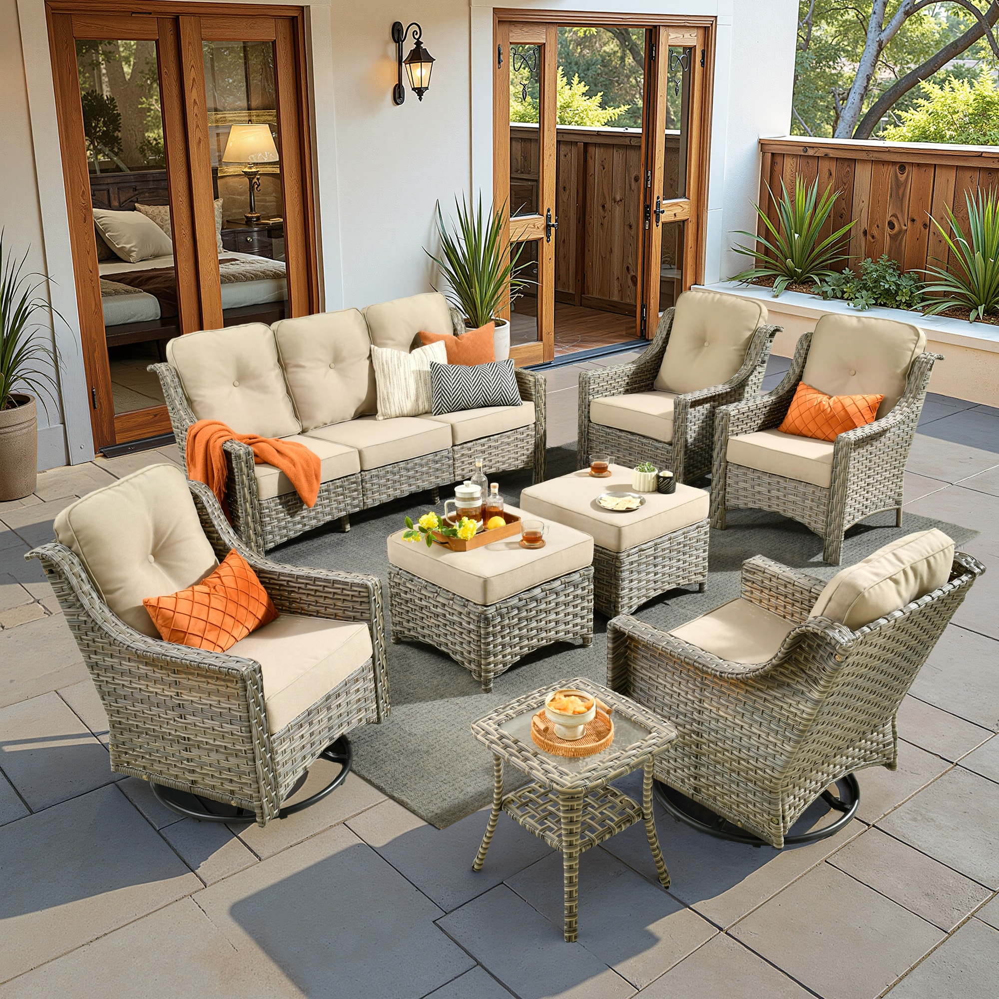 ALTRIGUS 6L-YZPAD608-AL 8 -Piece Wicker Patio Sofa Conversation Set with Beige Cushions