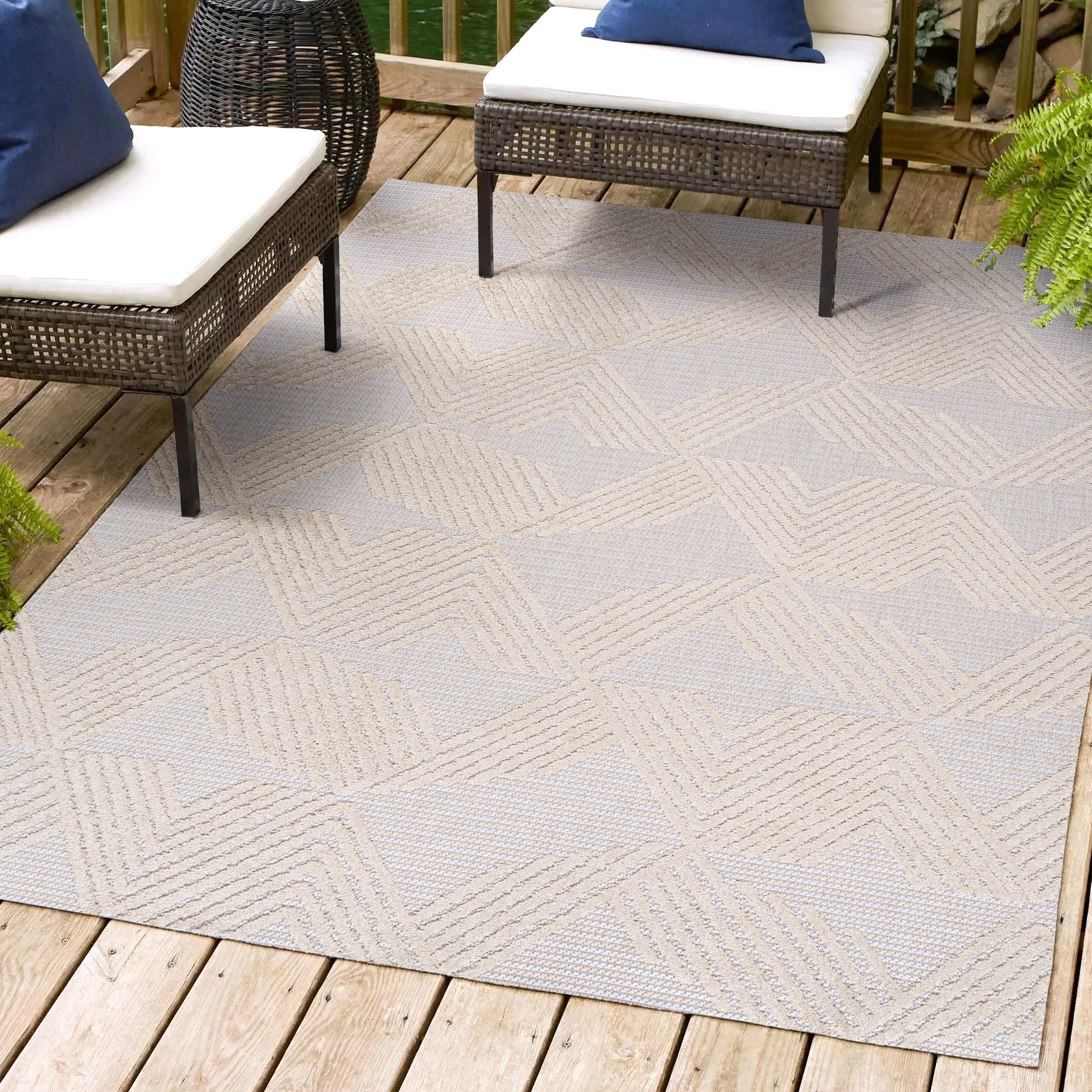 JONATHAN  Y SBH106B-4 South Beach Jazz High-Low Art Deco 4 x 6 (ft) Loomed Polypropylene Beige Rectangular Indoor/Outdoor Geometric Bohemian/Eclectic Area rug