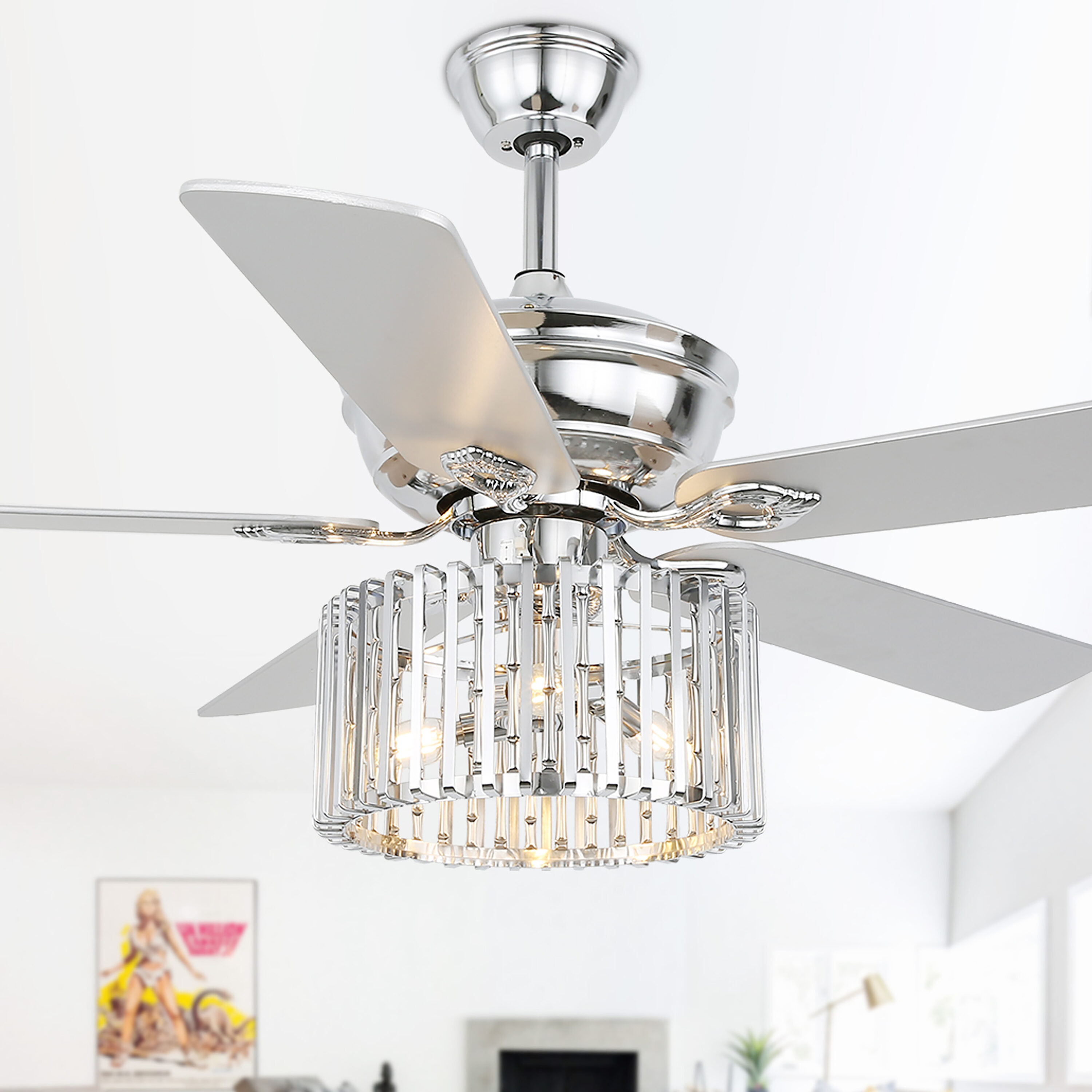 Cusp Barn BD2045-C BD2045 52-Inches Chrome with Wood Blades Indoor Downrod mount Standard Ceiling Fan and Remote ( 5 -Blade)