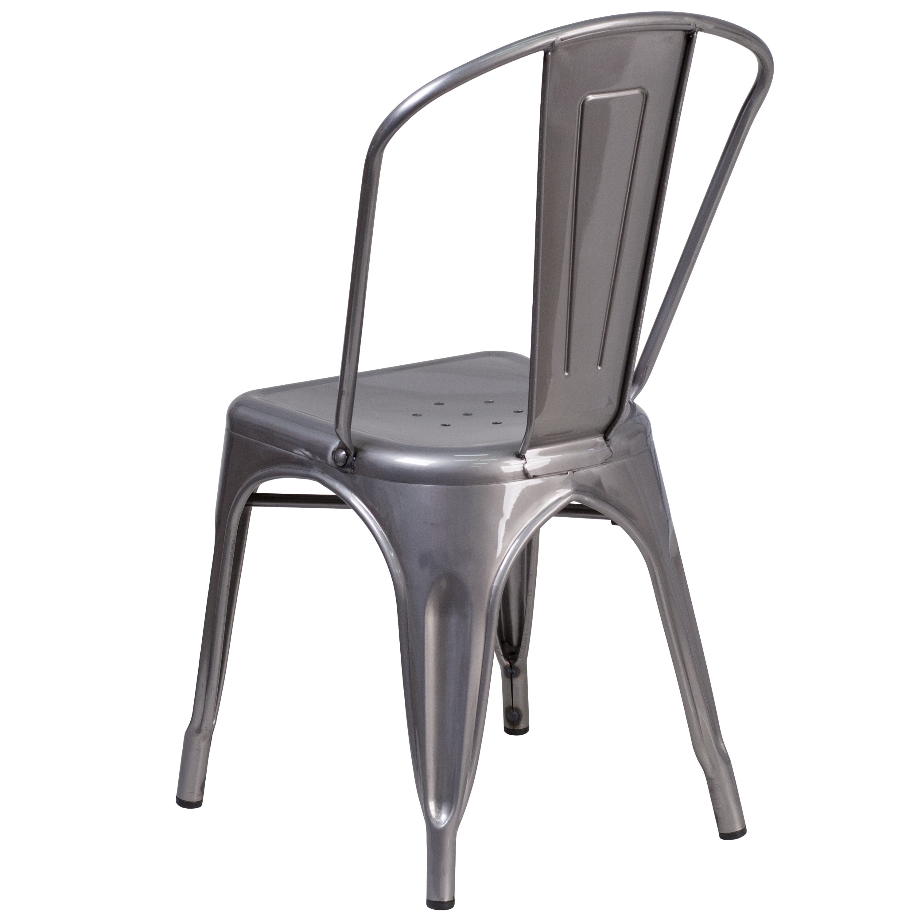 Silver Metal Armless Stackable Dining Chair