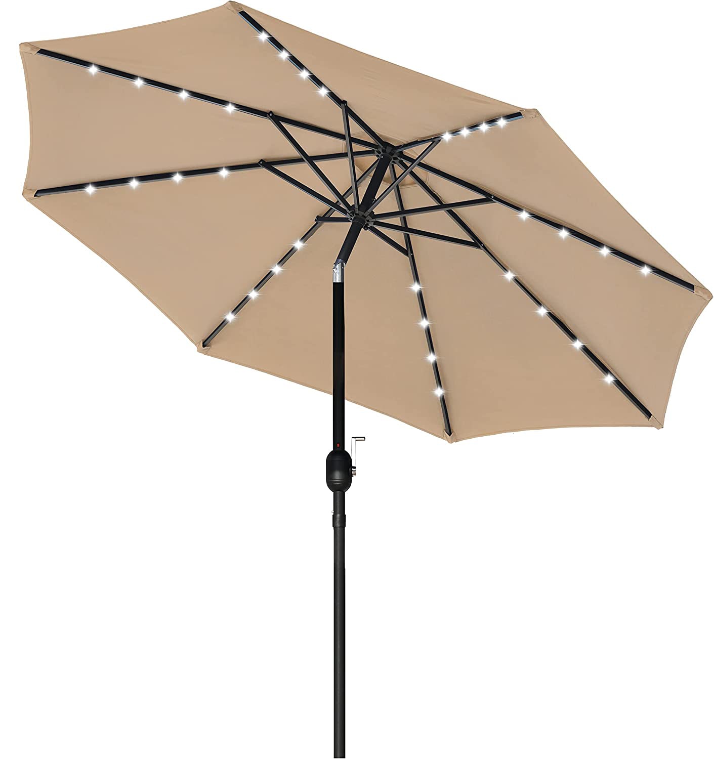 WELLFOR LWAROP84 9-ft Steel Tan Push-button Tilt Market Patio Umbrella with Lights
