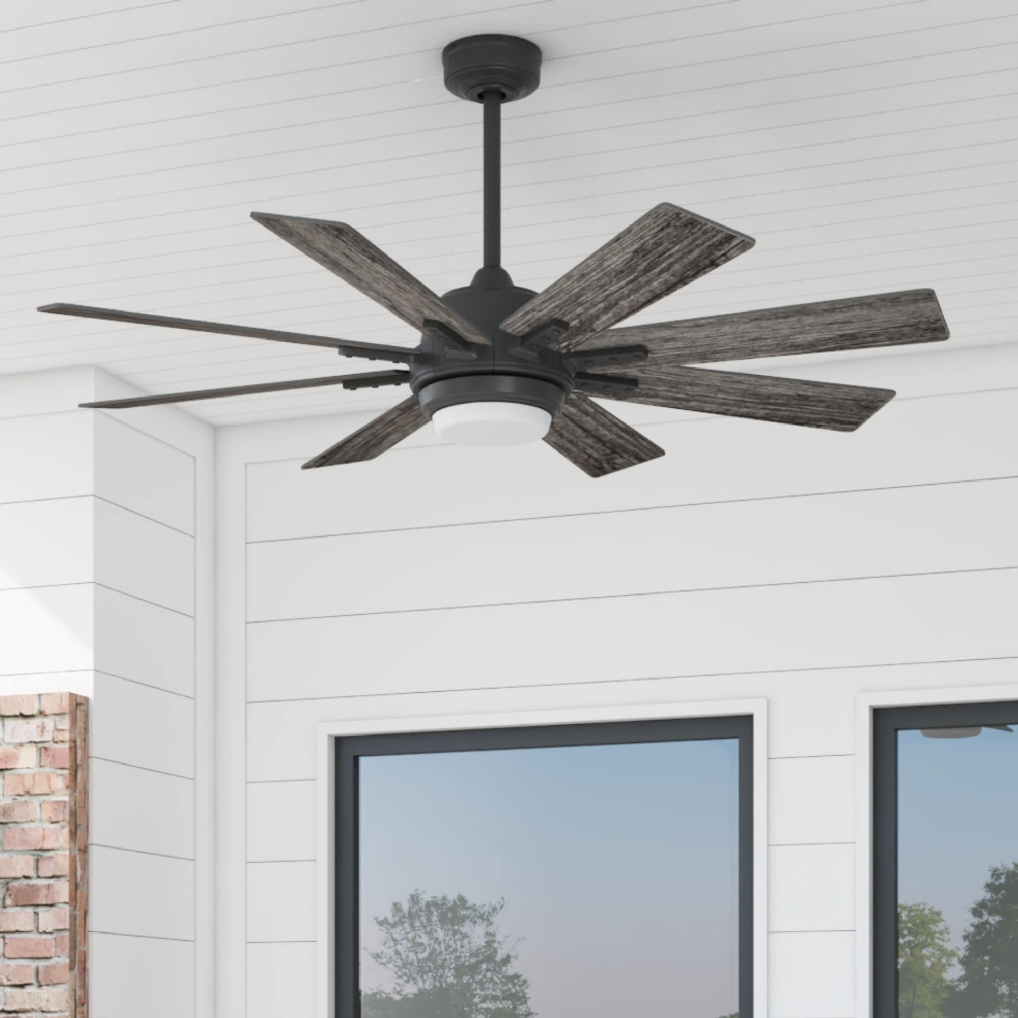 Buckley 52-in Matte Black with Aged Cedar/Ebony Blades Color-changing Indoor/Outdoor Ceiling Fan with Light and Remote (8-Blade) | - Harbor Breeze 43007