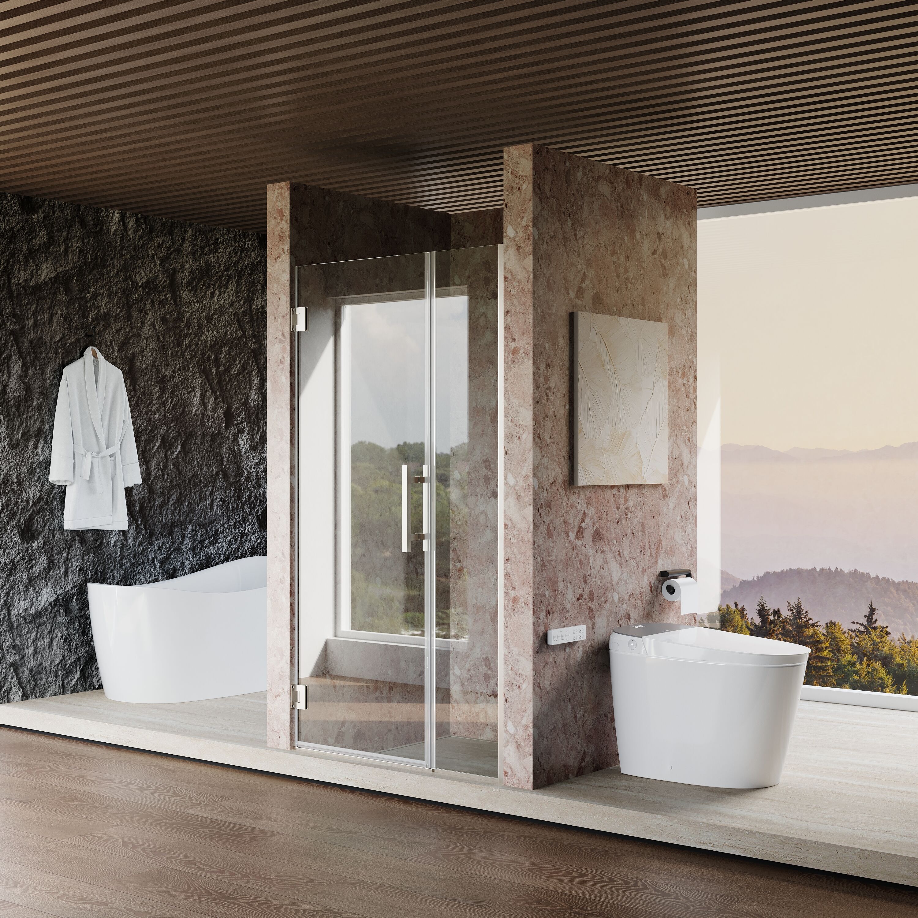Gtnali Brushed Nickel 39-in to 40-in W x 72-in H Frameless Clear Glass Hinged Shower door