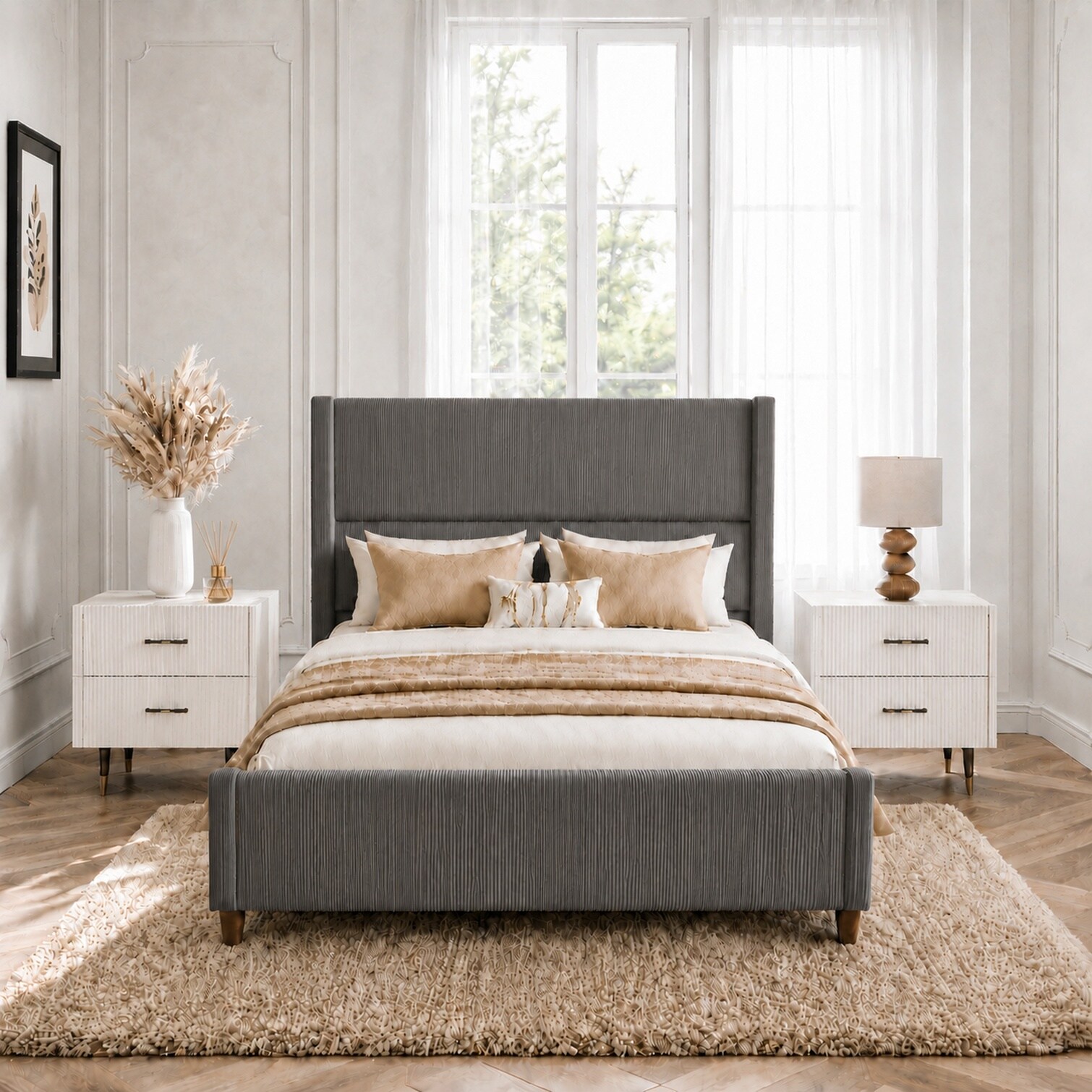 chillscreamni Queen Bed Frame with Vertical Channel Headboard in Soft ...