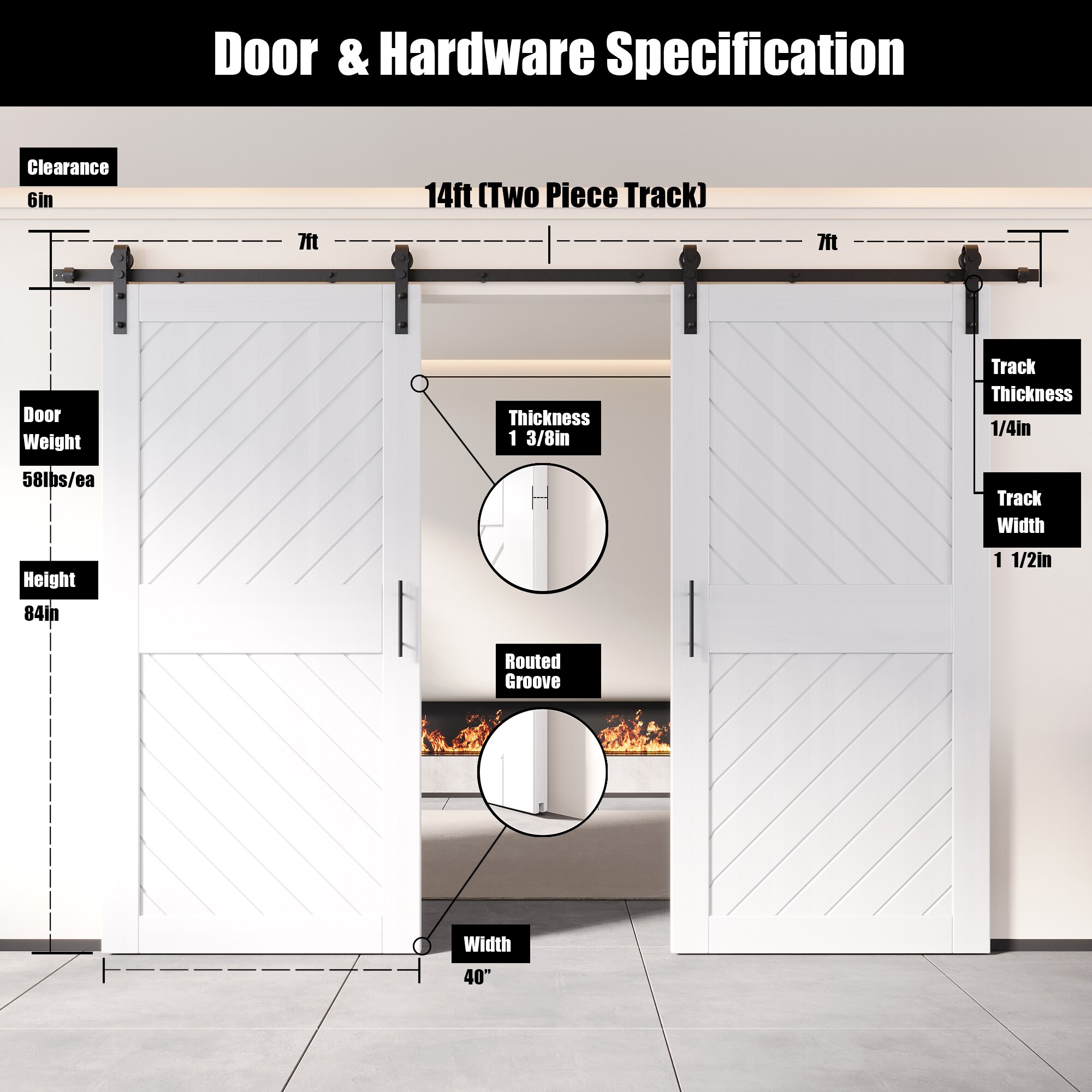HOMACER YT2H168C-XT3-4084-WH Barn-Doors - View #2