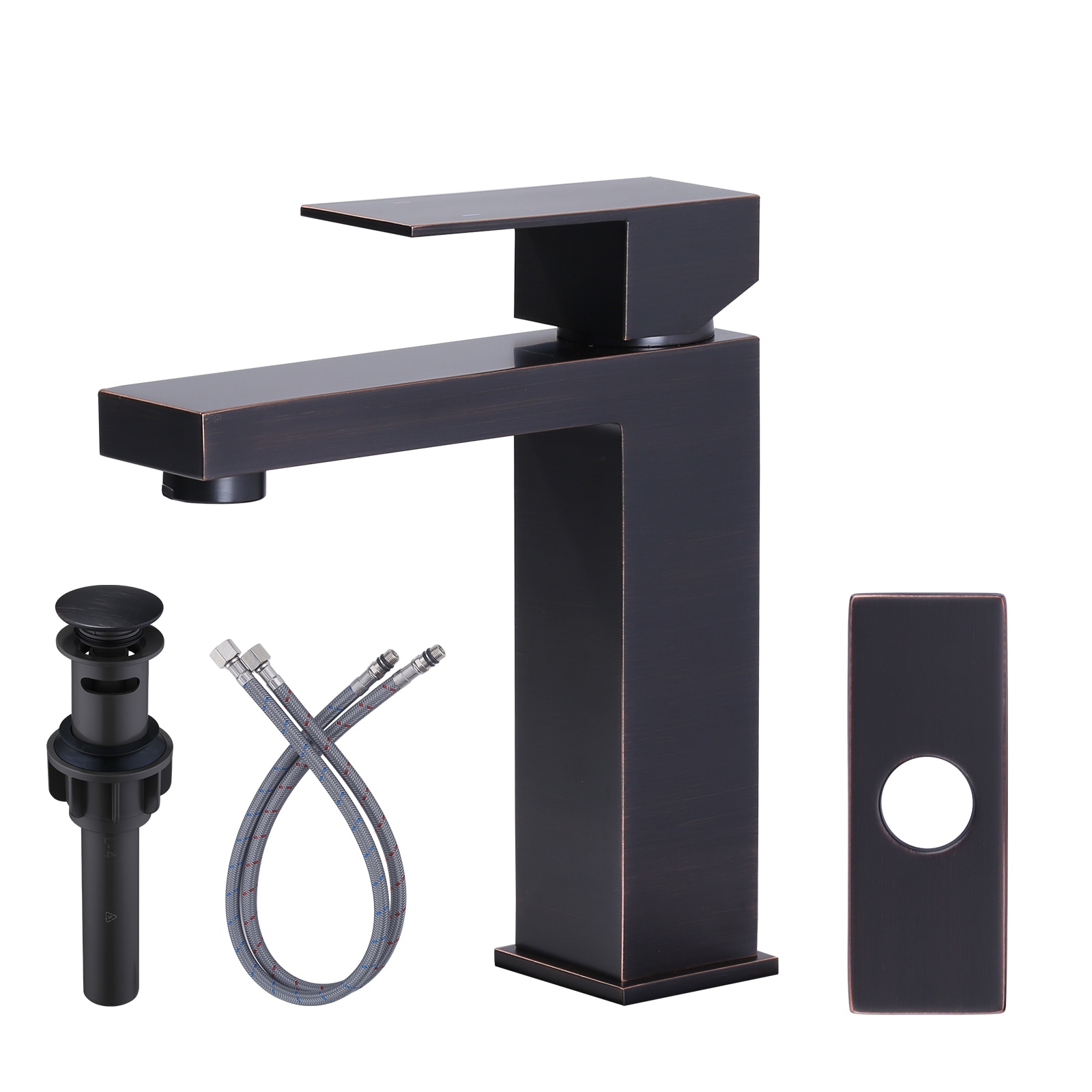 WOWOW 1115A3RB-LW Oil Rubbed Bronze Single hole 1-handle High-arc Commercial/Residential Handle Bathroom Sink Faucet with Drain with Deck Plate