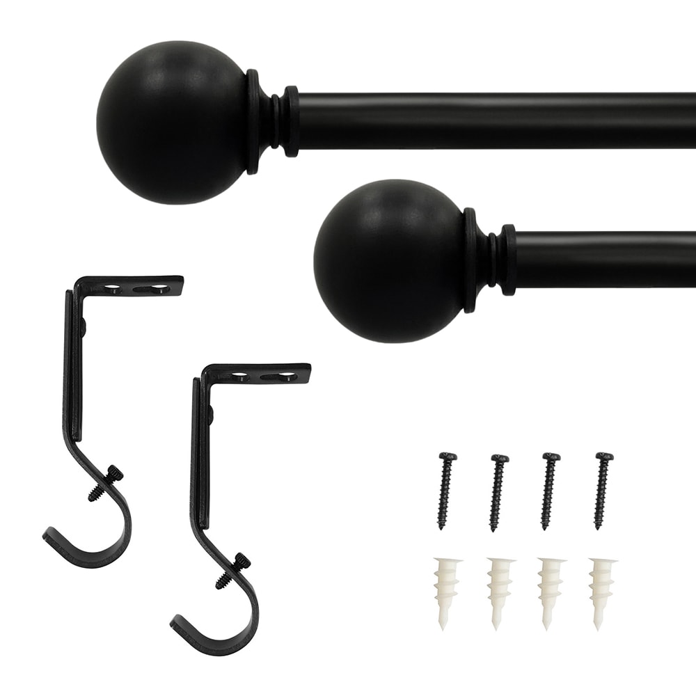 Matte Black Adjustable Curtain Rod with Sphere Finials