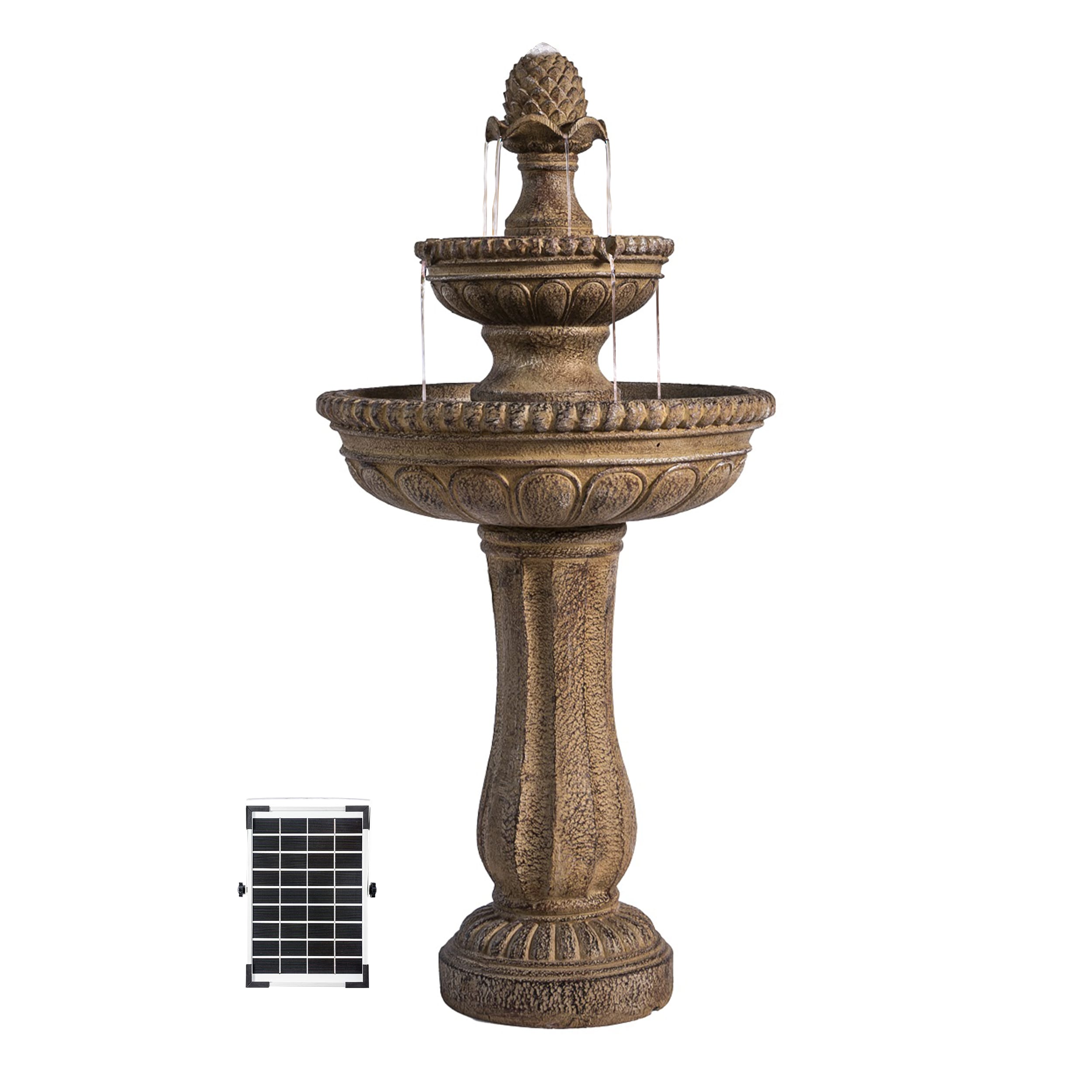 XBrand FT2464 39-in H Resin Solar Powered Tiered Outdoor Fountain Pump Included