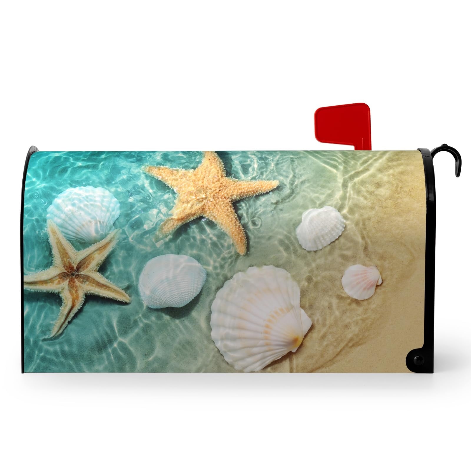 Phyfalip  Summer Beach Magnetic Mailbox Cover Starfish Shells Ocean Nautical Outdoor Garden Decoration Standard Size 1 Piece
