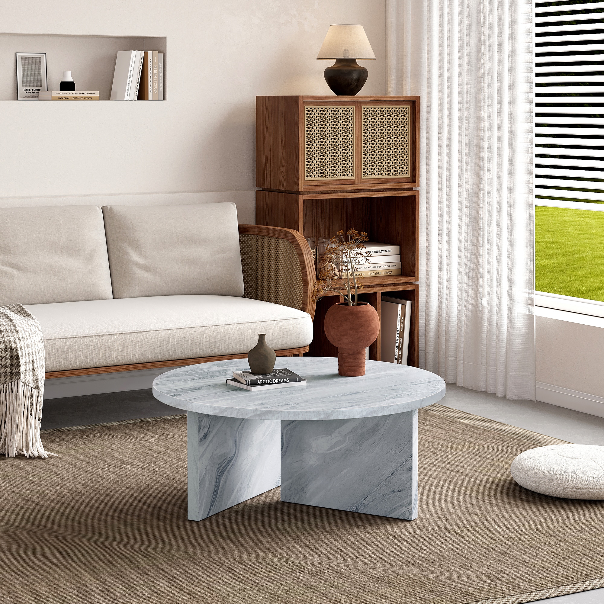 Tatayosi T-6P278924 A Multi-style Decor Friendly MDF White Round Coffee Table Featuring Modern Minimalism and Nordic Flair