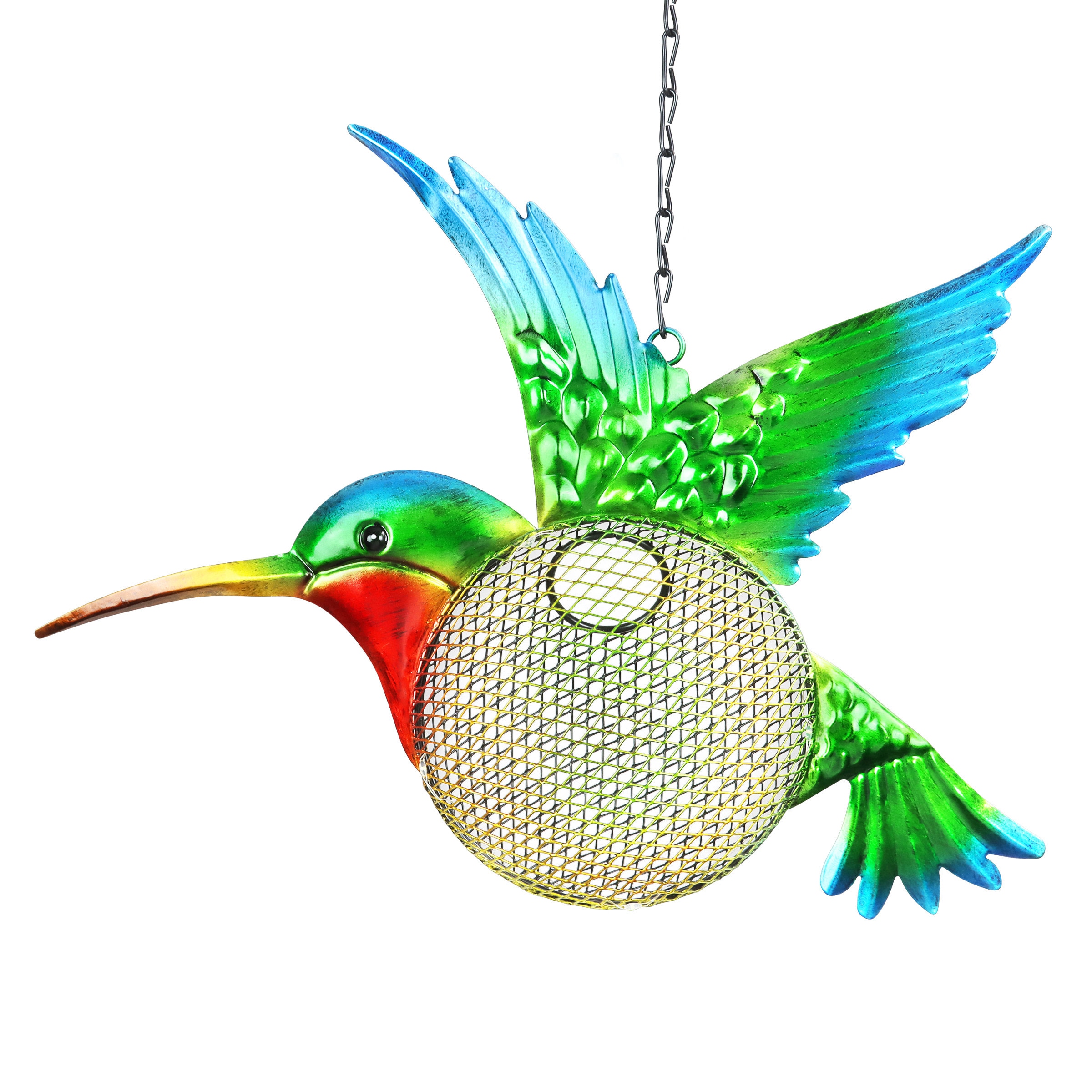 Colorful Metal Hanging Hummingbird Solar Bird Feeder