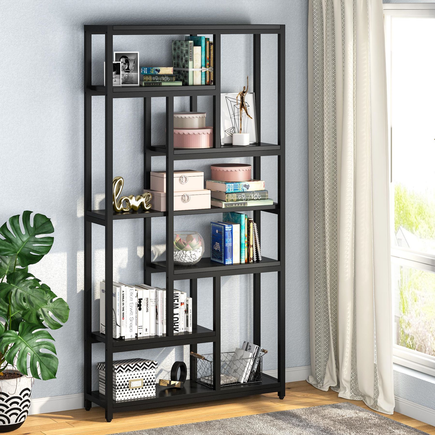 Tribesigns Black Metal 7-Shelf Ladder Bookcase (11.81-in W x 78.74-in H ...