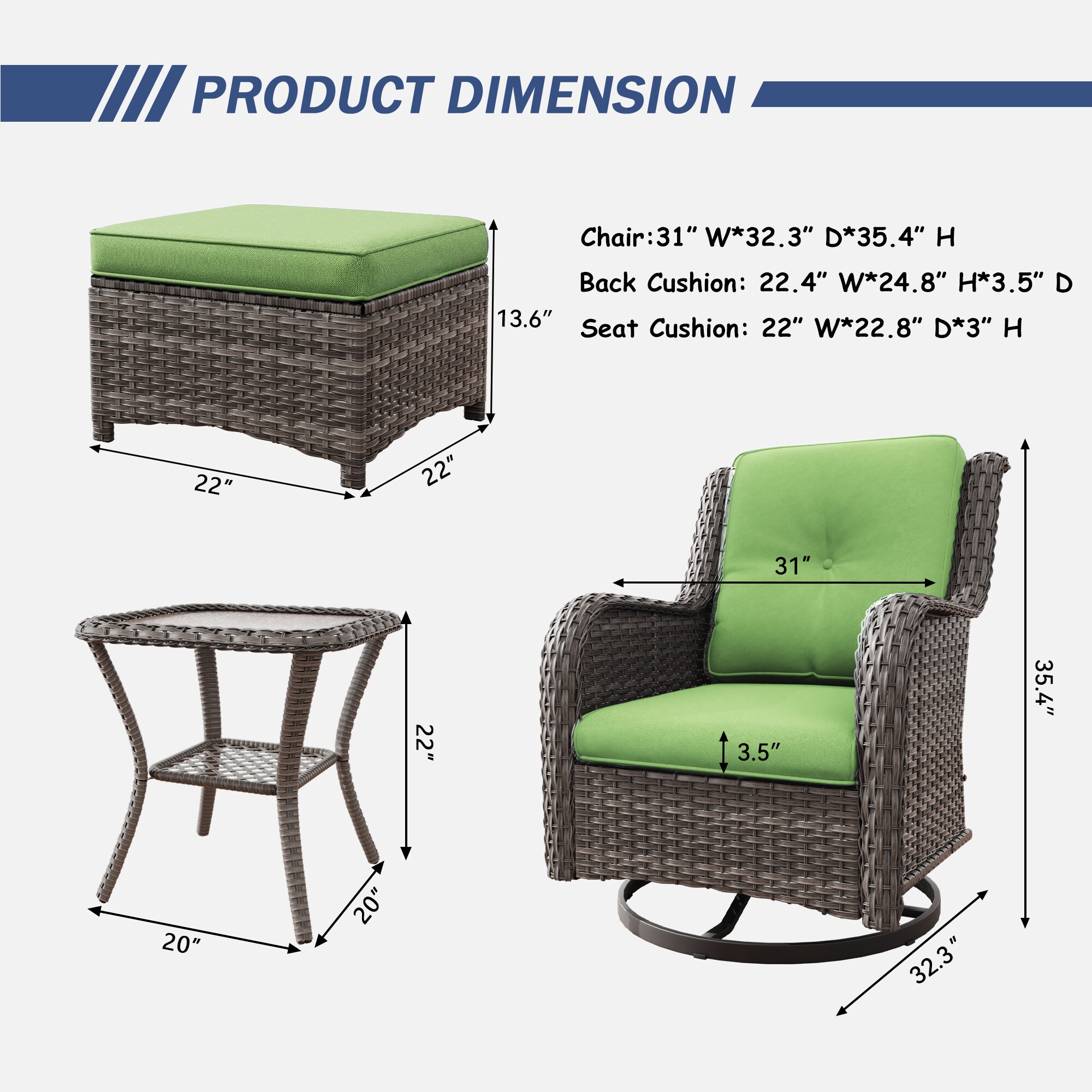Gardenbee M01M74-GRN Patio-Conversation-Sets - View #5