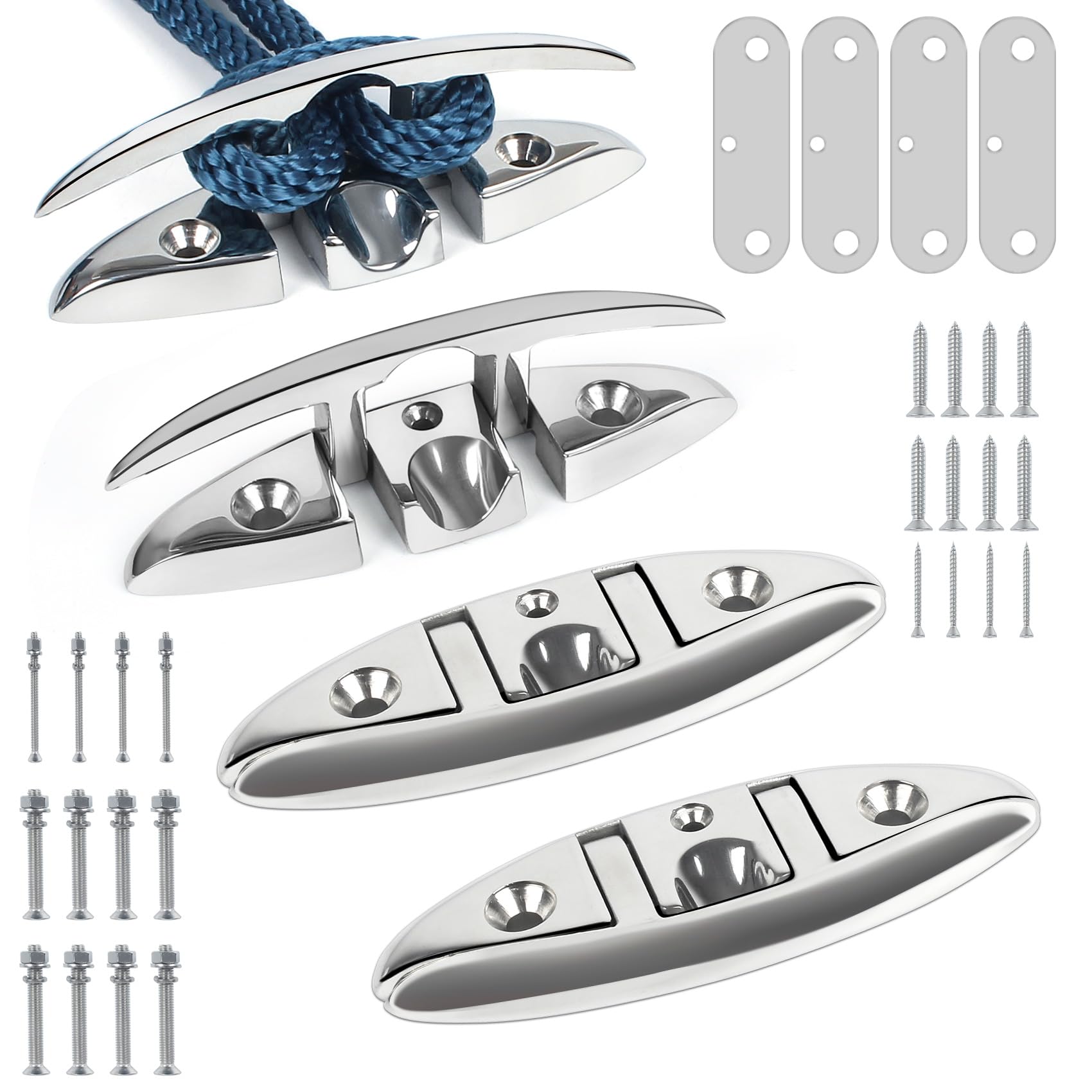 LAIFUCAM  Folding Boat Cleats 6 Inch 4 Pack Marine Grade Stainless Steel Dock Cleats with Back Plates and Fasteners for Boats and Docks