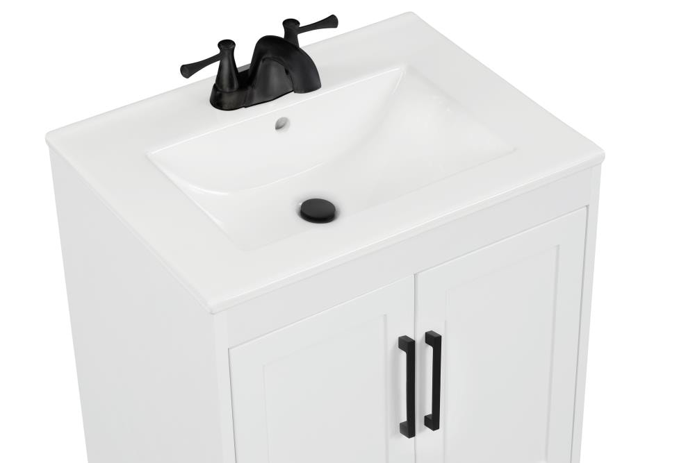 White Single Sink Bathroom Vanity With, Savannah 24 In White Single Sink Bathroom Vanity With Porcelain Top