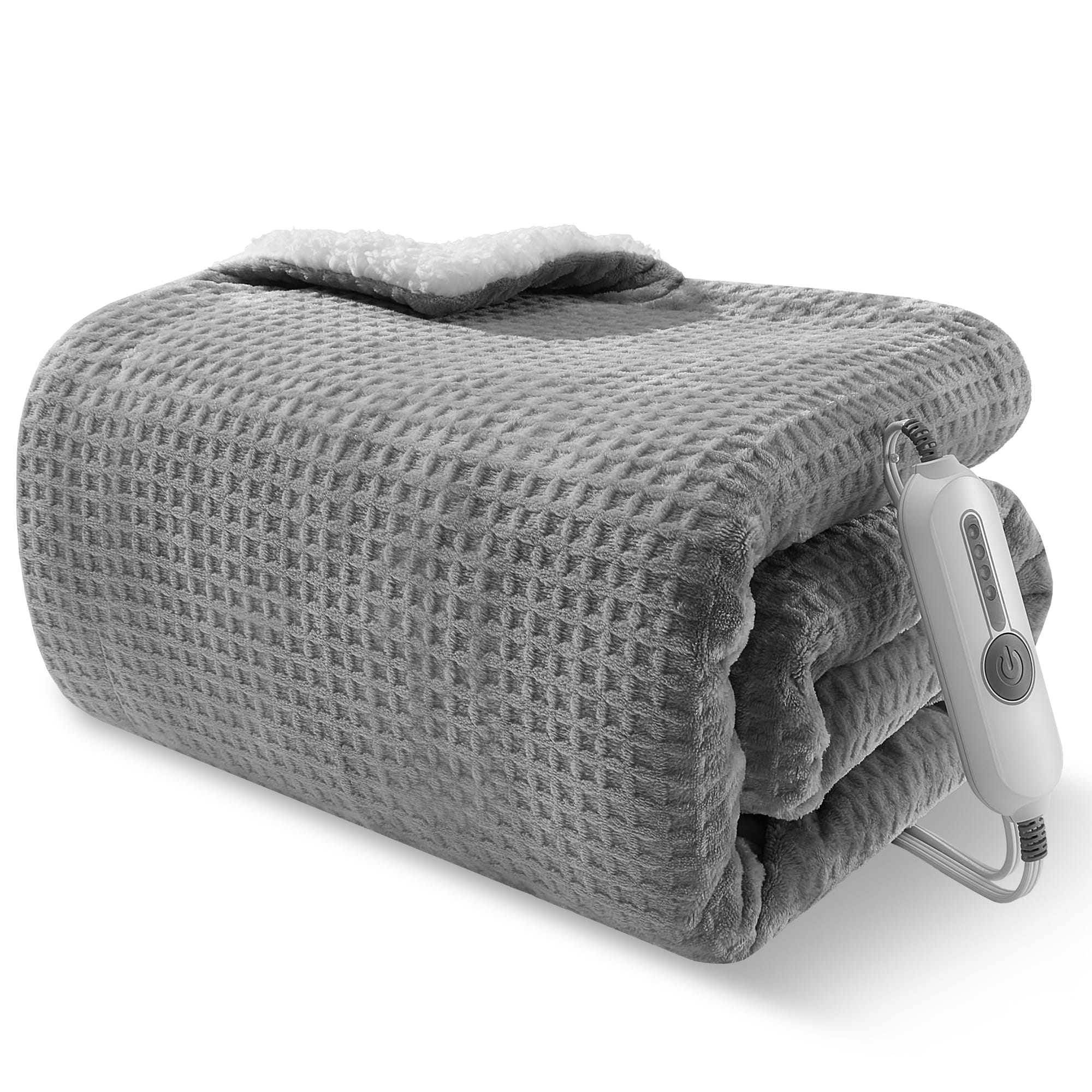 IdealHouse Gray Full Size Fast Heating Electric Throw Blanket 72x84 Inch Soft Waffle Flannel 4 Heat Settings 10H Auto Shutoff Overheat Protection Machine Washable ETL Certified for Bed and Couch
