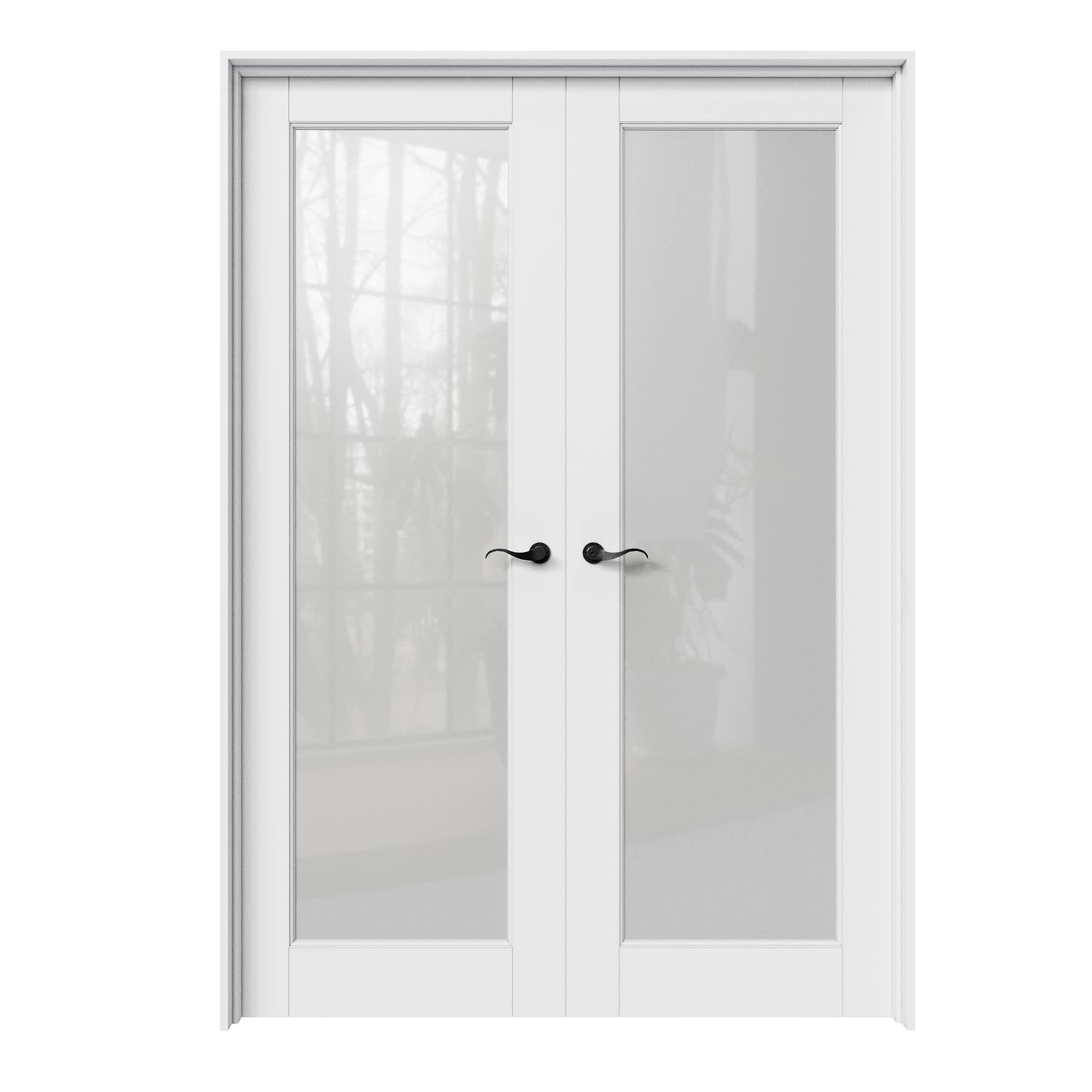 Ark Design 1-Lite Solid Core MDF Tempered Frosted Glass and Manufacture Wood White Primed Interior French Door 48-in x80-in