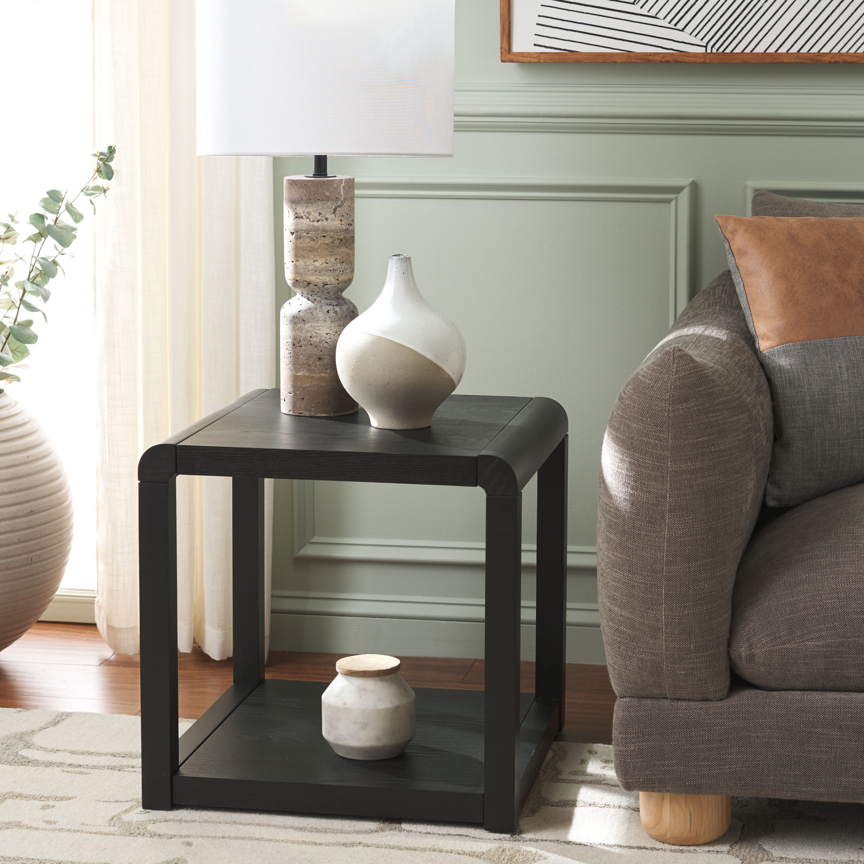 Rustic Polished Pine Accent Table Set with Storage