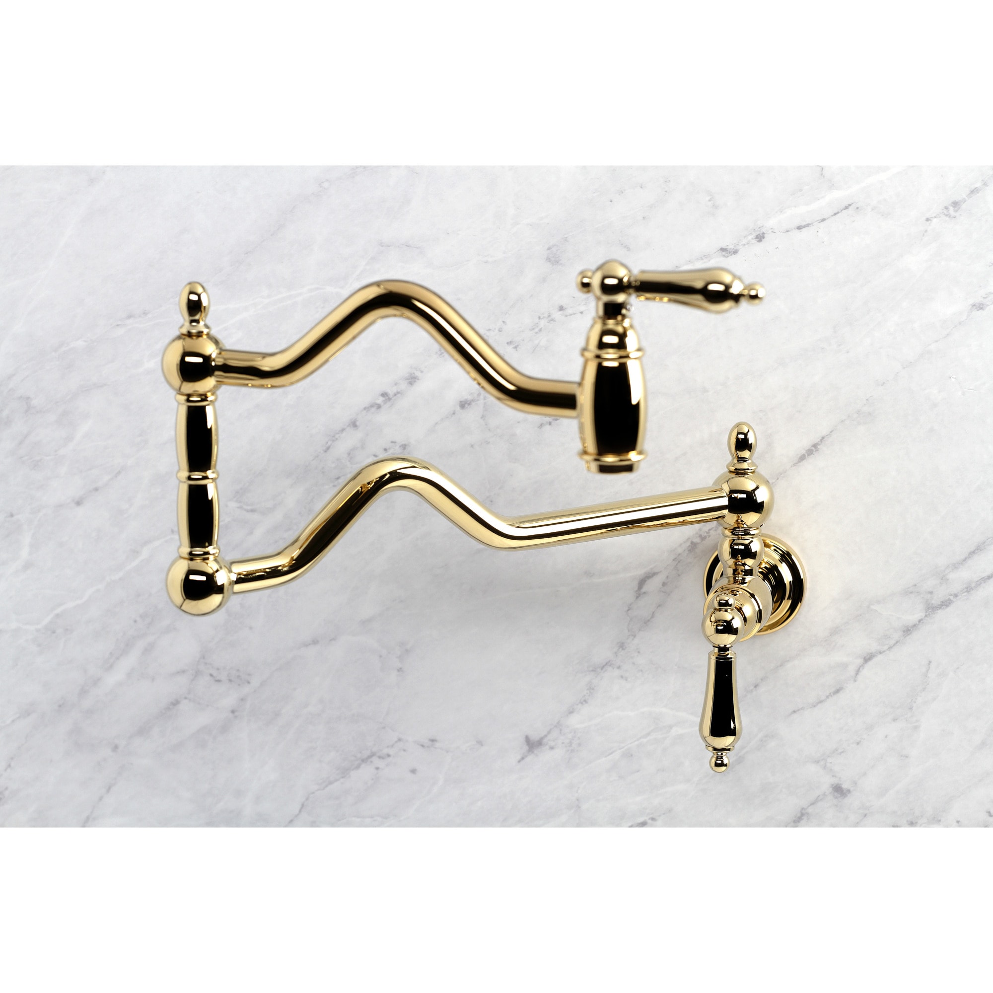 Kingston Brass WLKS2102AL Heritage Polished brass Double Handle Wall-mount Pot Filler Kitchen Faucet with Sprayer