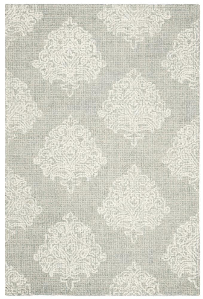 Hand-Tufted Ivory and Aqua Wool 4' x 6' Abstract Area Rug